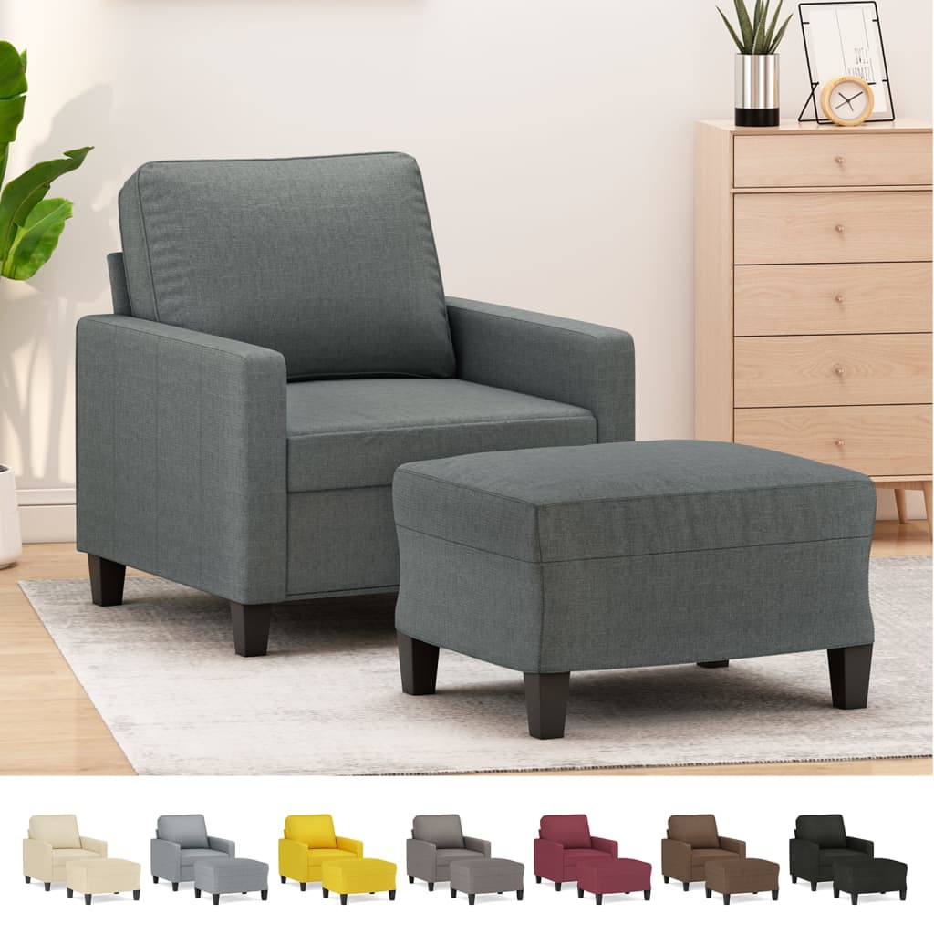 vidaXL Sofa Chair with Footstool Dark Gray 23.6" Fabric-7