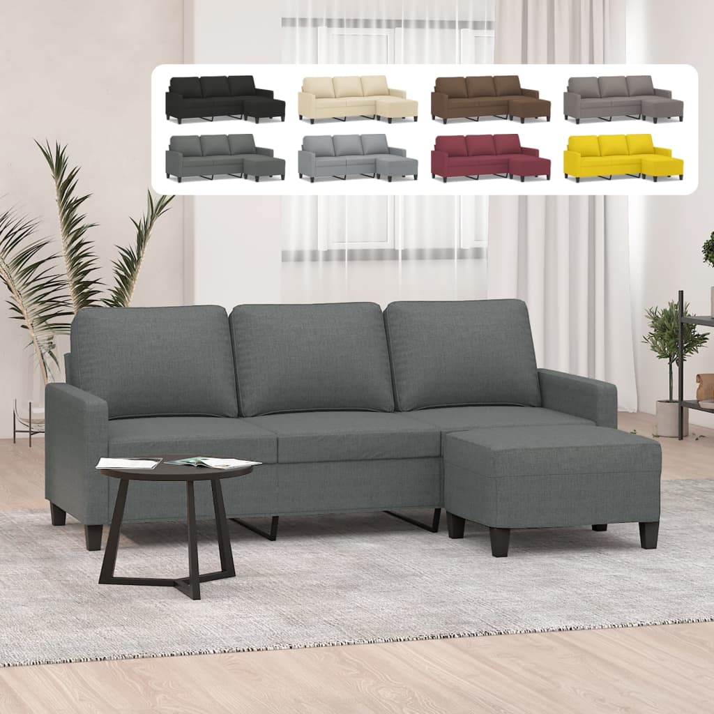 vidaXL 3-Seater Sofa with Footstool Dark Gray 70.9" Fabric-7