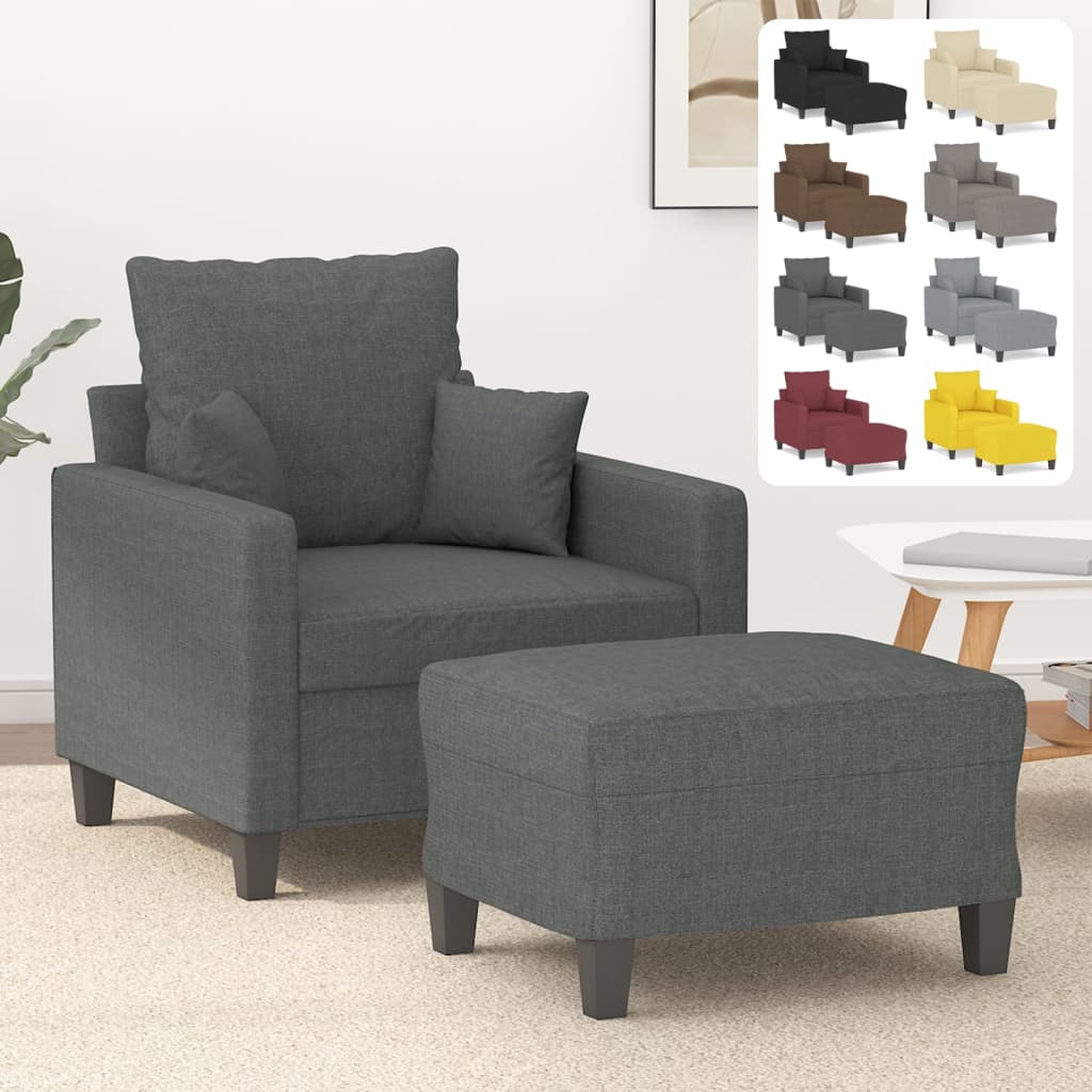 vidaXL Sofa Chair Accent Upholstered Single Sofa Chair with Footstool Fabric-7