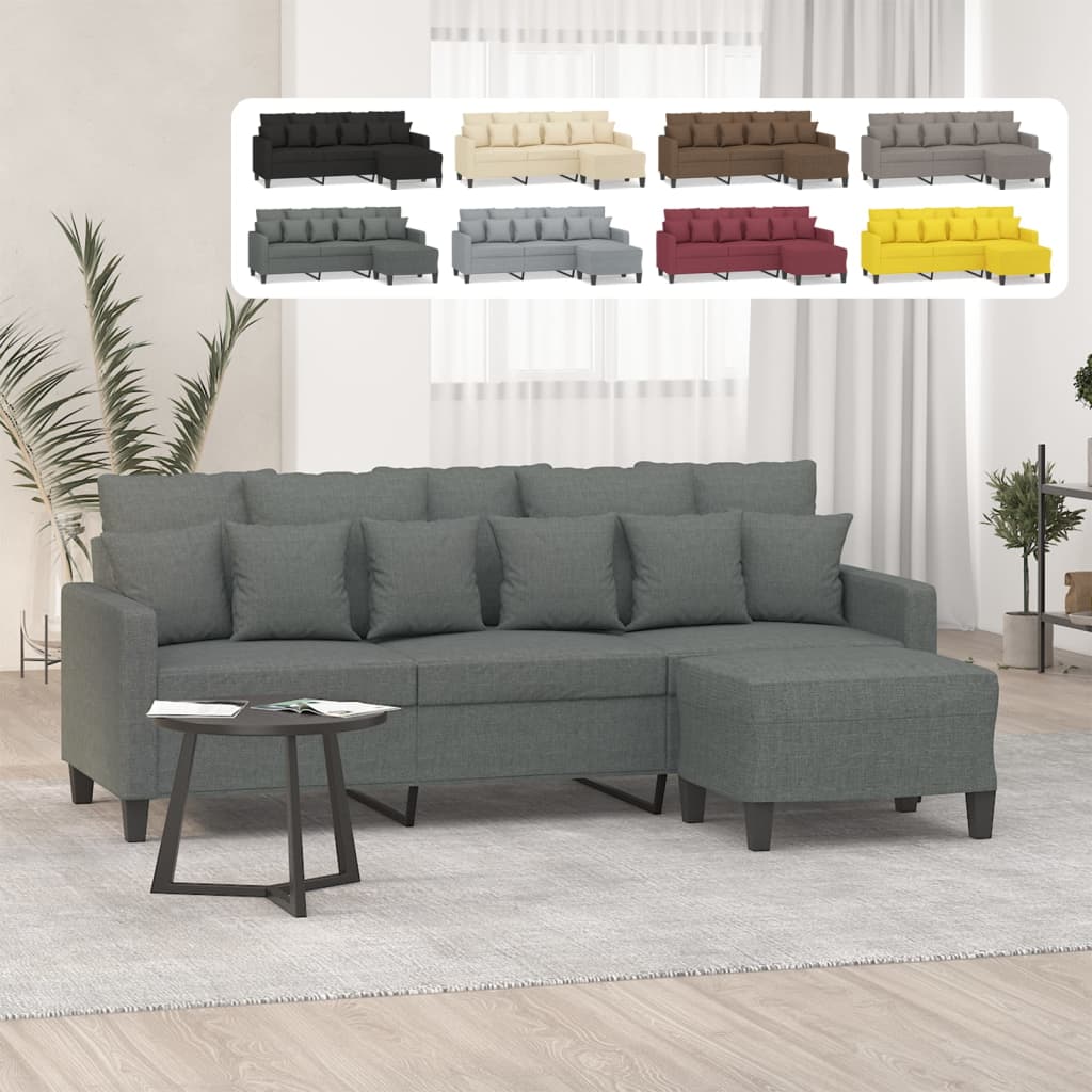 vidaXL Sofa 3-Seater Couch Sofa Armchair with Footstool for Living Room Fabric-3