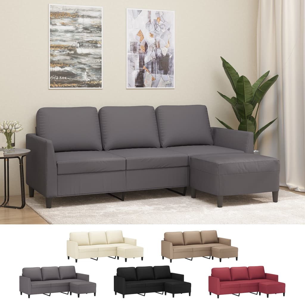 vidaXL Sofa Accent 3-Seater Couch Sofa Armchair with Footstool Faux Leather-6