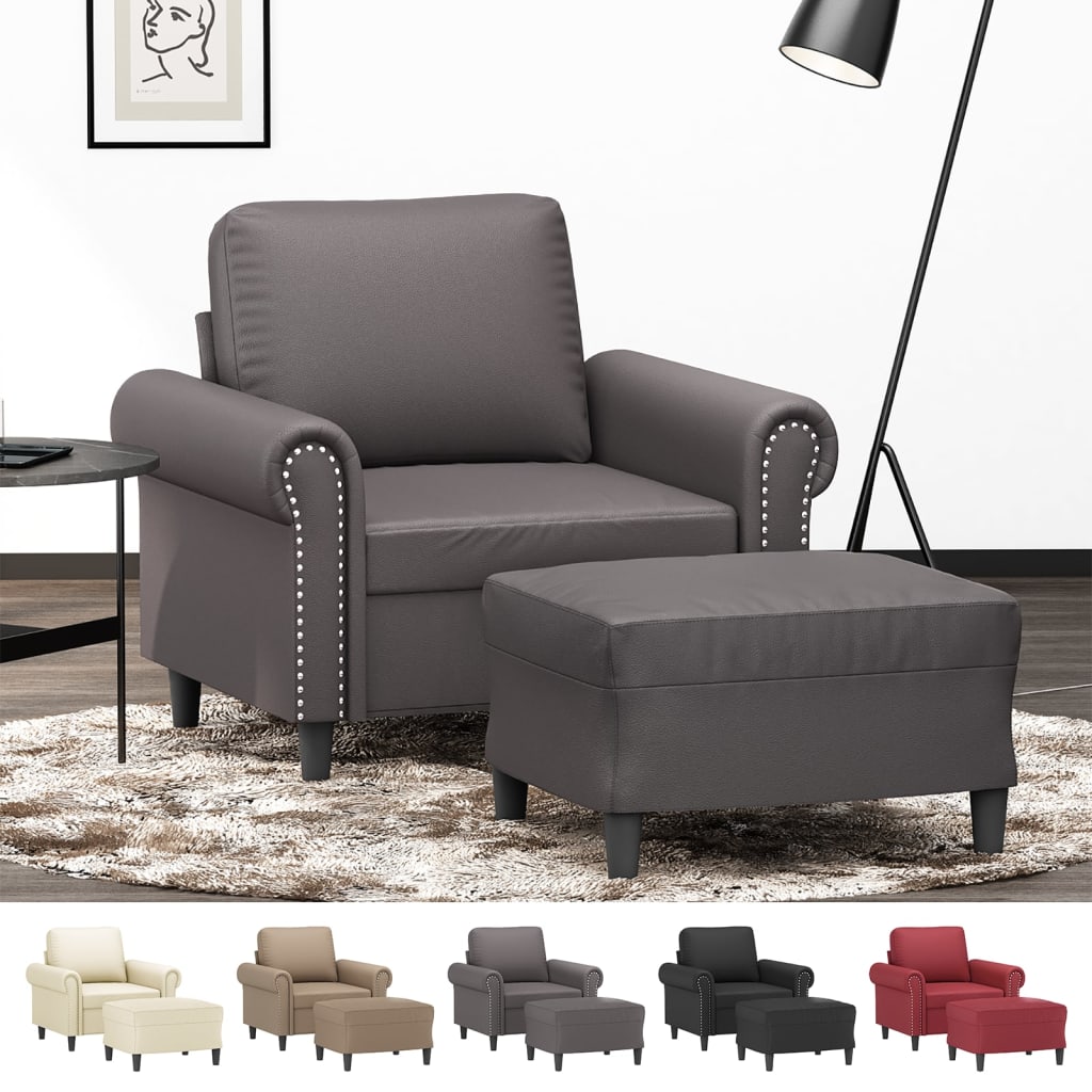 vidaXL Sofa Chair Accent Single Sofa Armchair with Footstool Faux Leather-1