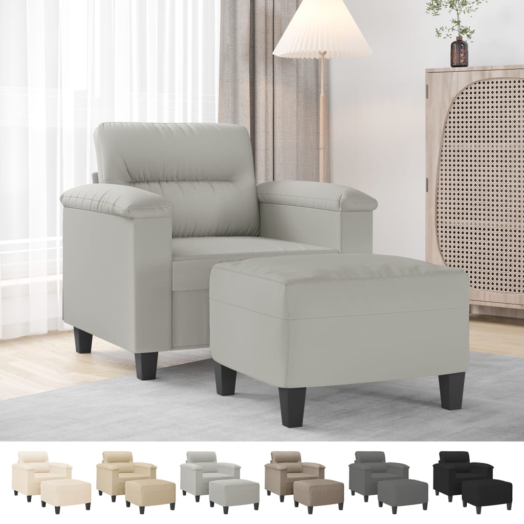 vidaXL Sofa Chair Accent Single Sofa Armchair with Footstool Microfiber Fabric-1