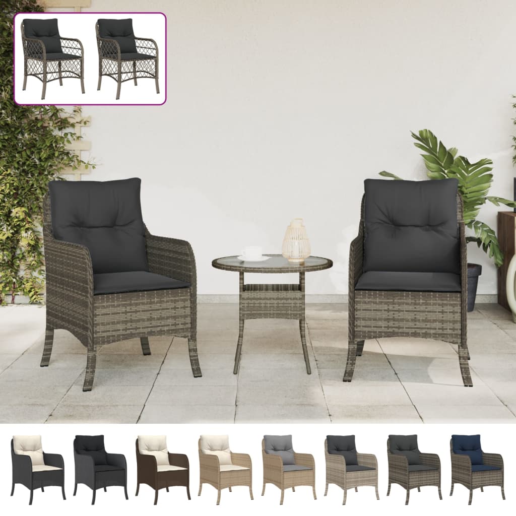 vidaXL Patio Chairs with Cushions 2 pcs Brown Poly Rattan-1