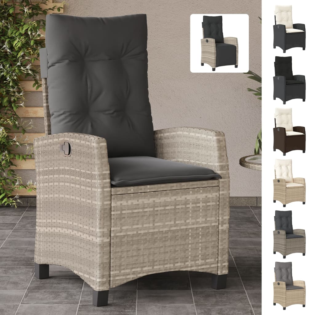 vidaXL Reclining Patio Chair with Footrest Brown Poly Rattan-1