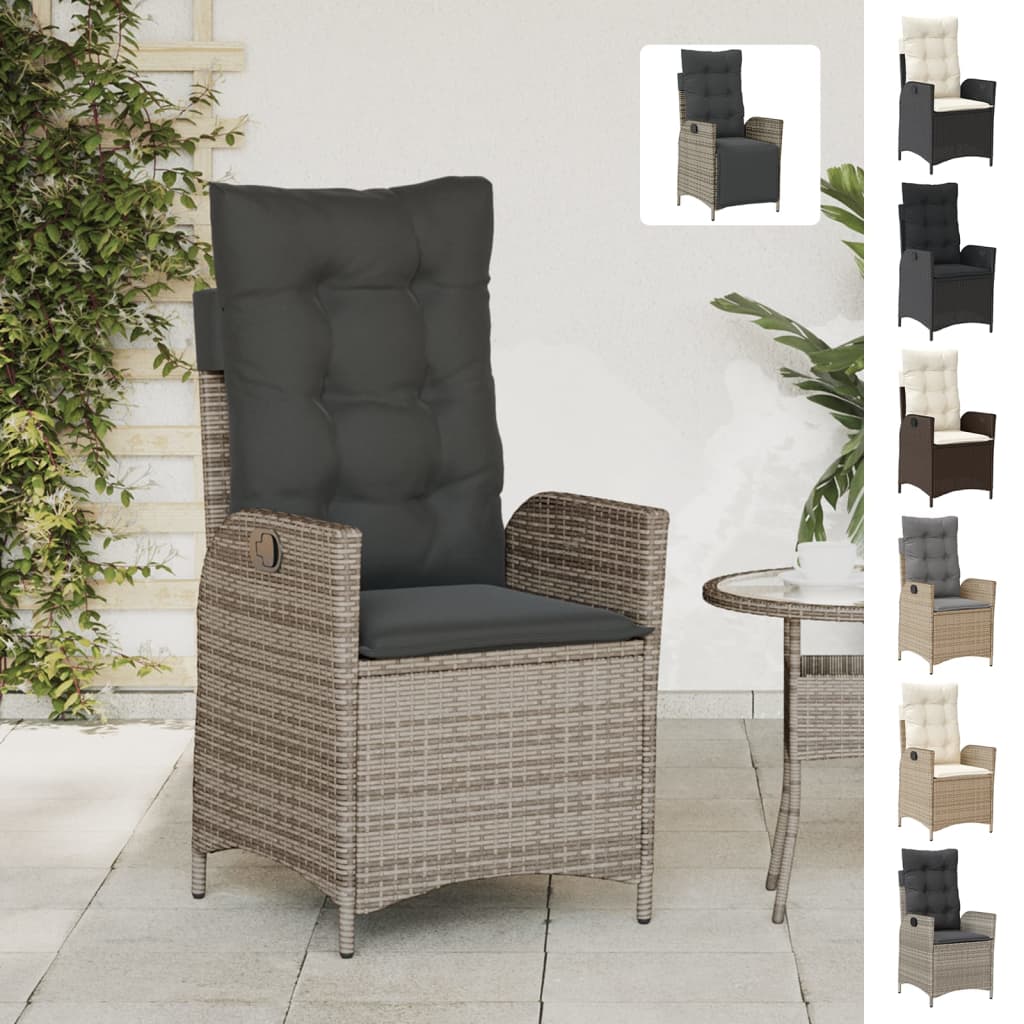 vidaXL Reclining Patio Chair with Cushions Brown Poly Rattan-1