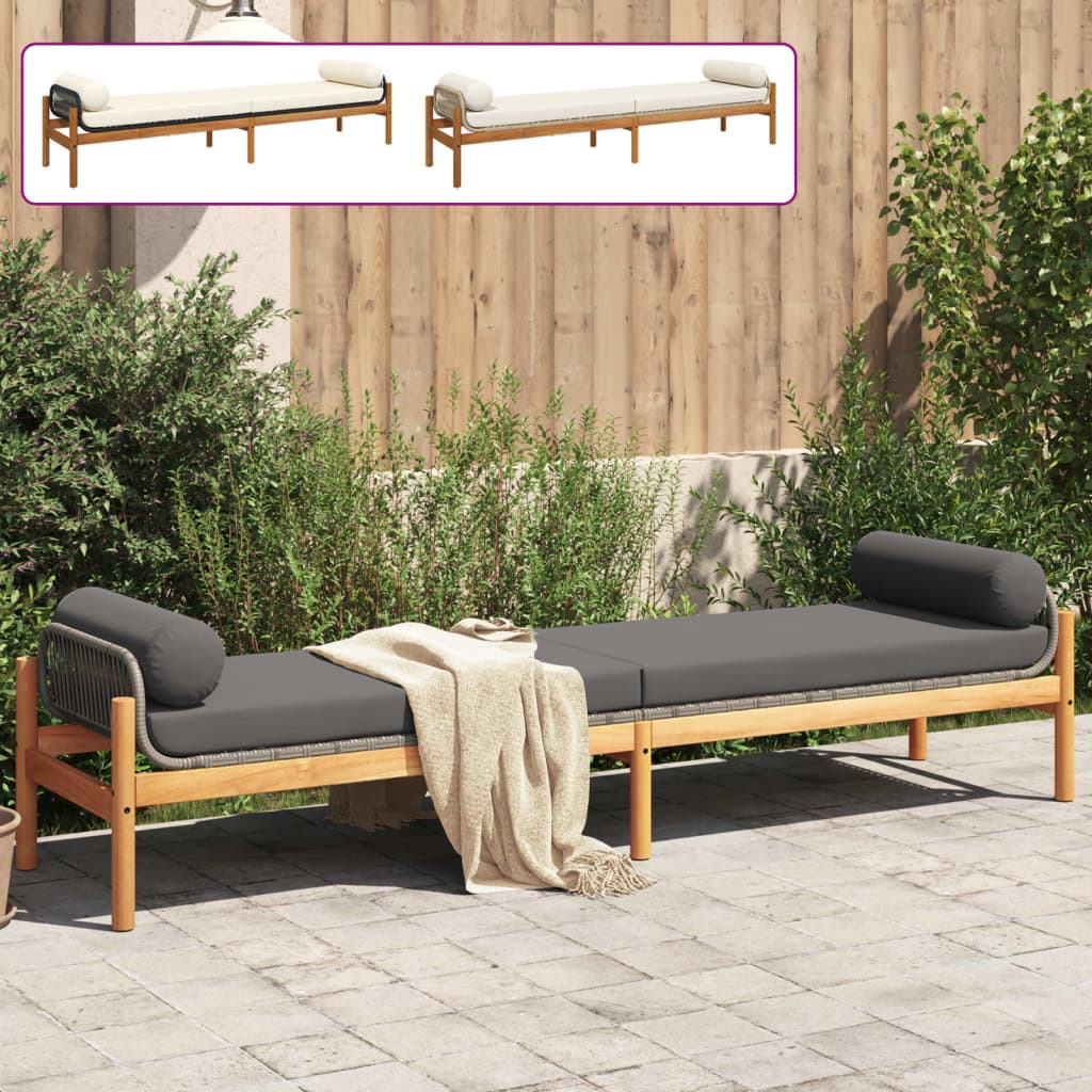 vidaXL Patio Bench with Cushion Outdoor Loveseat Furniture Poly Rattan Acacia-4