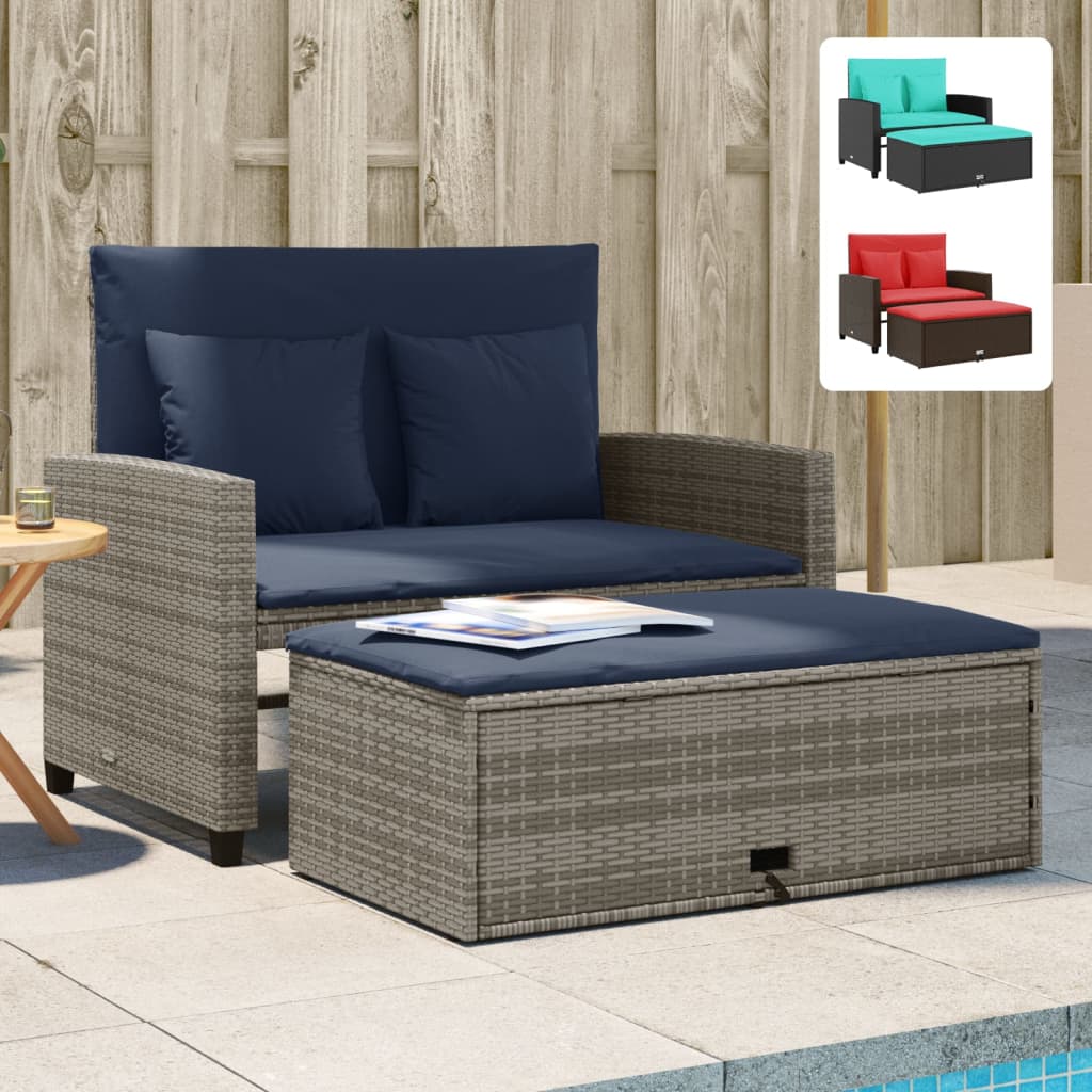 vidaXL Patio Sofa with Cushions 2-Seater Bench Poly Rattan Gray/Brown/Black-1