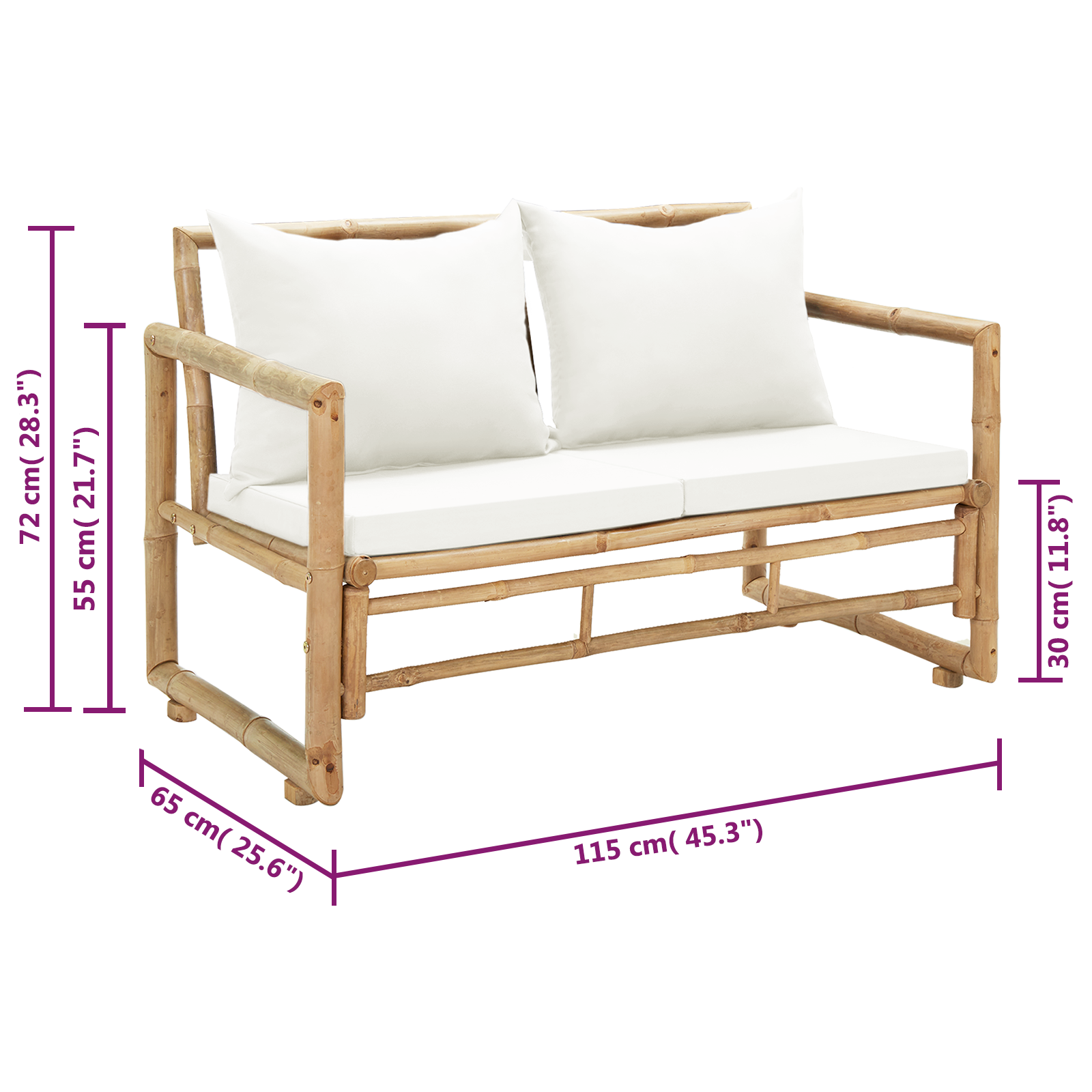 vidaXL Patio Loveseat 2 Seater Sofa with Cushions for Balcony Backyard Bamboo-3