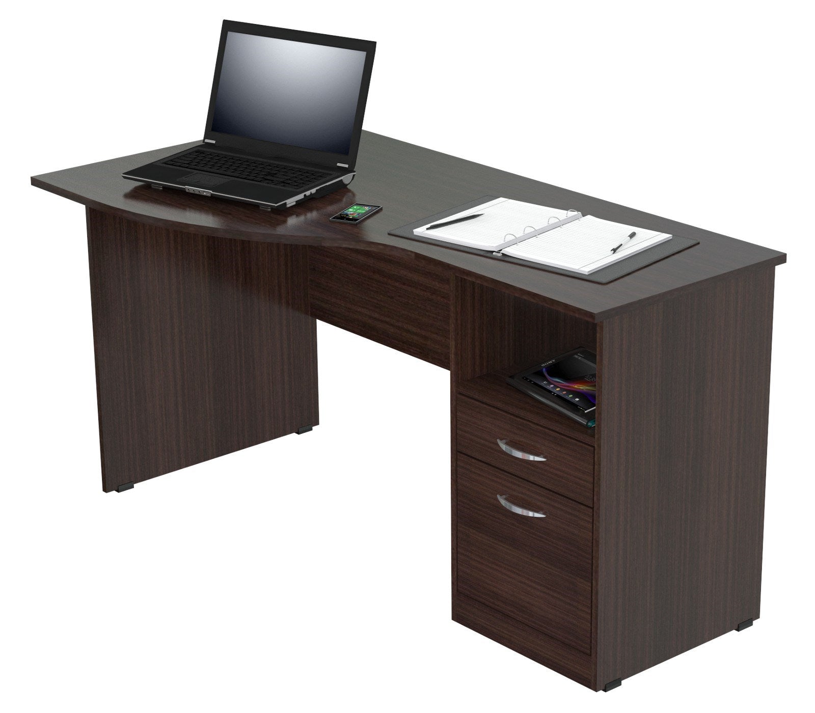 55" Espresso Computer Desk With Two Drawers