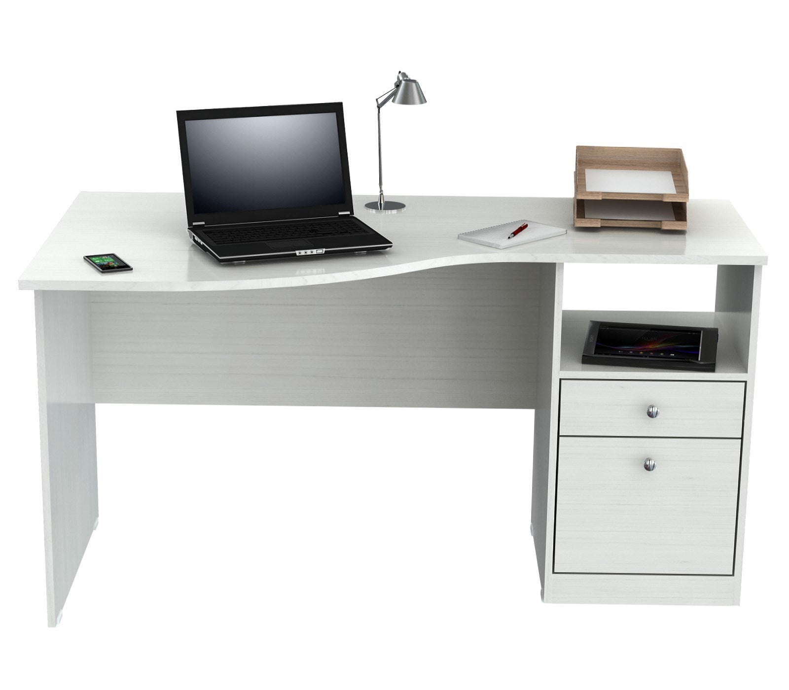 55" White Computer Desk With Two Drawers
