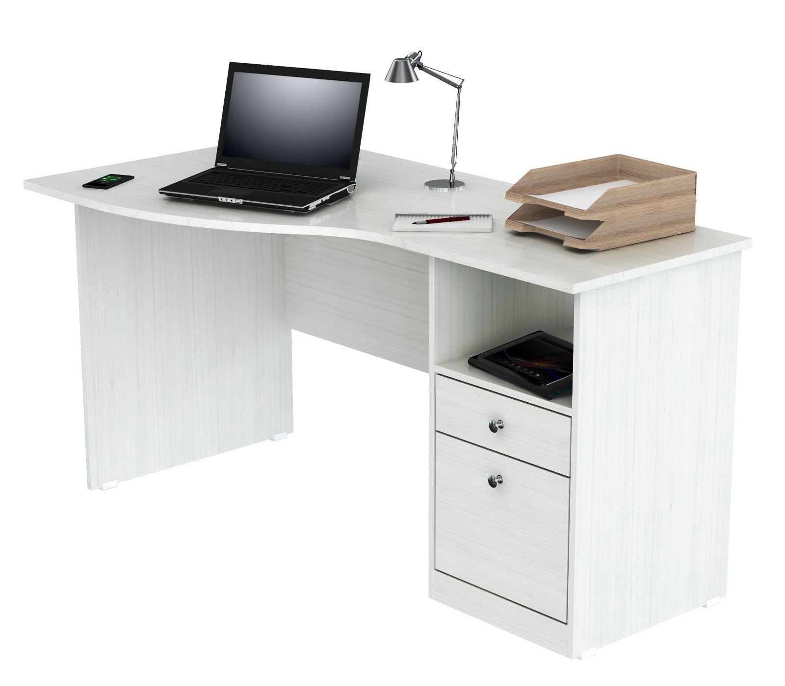 55" White Computer Desk With Two Drawers