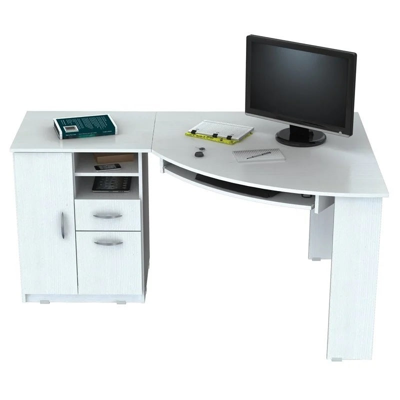 59" White Corner Computer Desk With Two Drawers