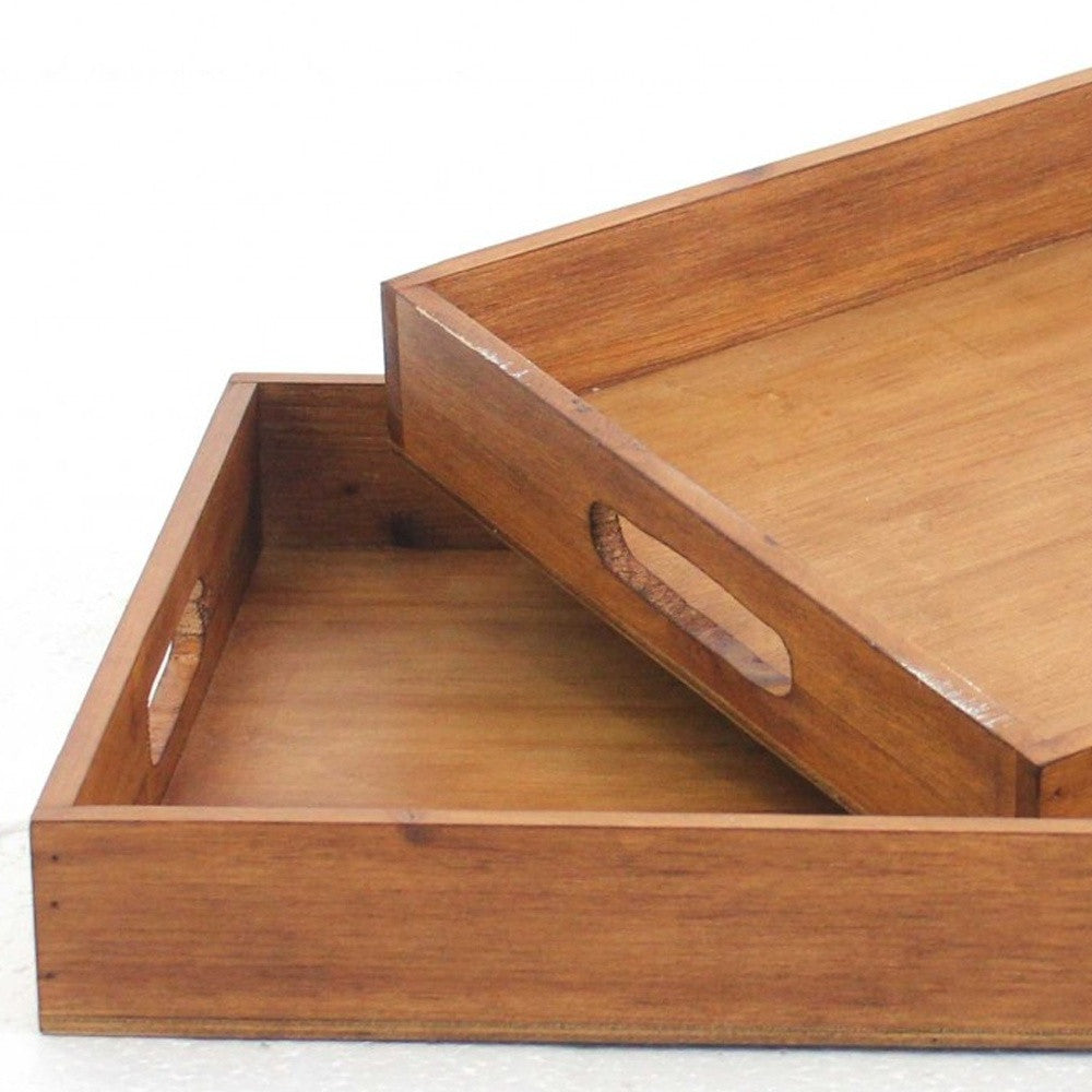 14.5 X 22.5 X 2.5 Brown Country Cottage Wooden  Serving Tray 2Pc