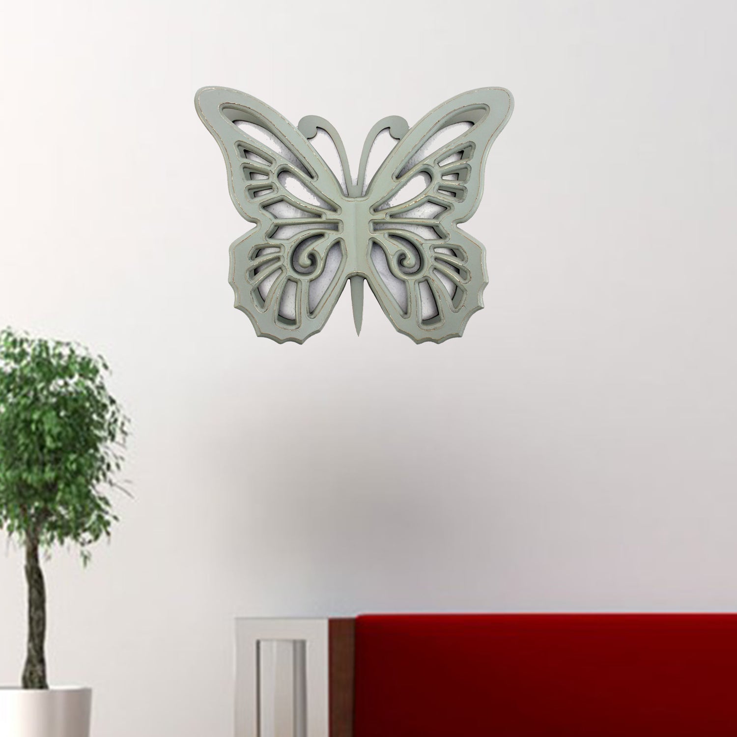 23" X 19" X 4" Gray Rustic Butterfly Wooden  Wall Decor