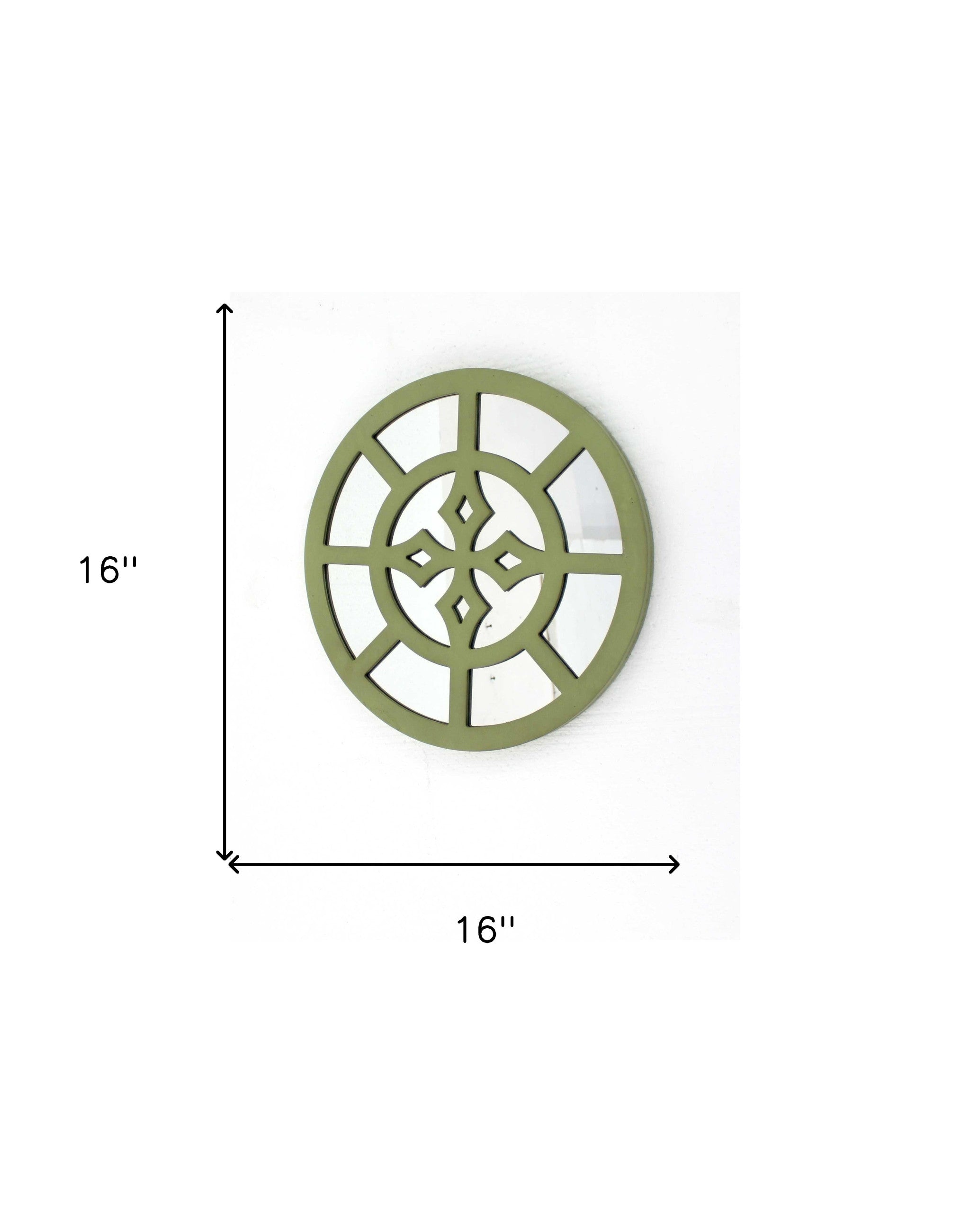 16" X 16" Green Round Geometric Wall Mirror