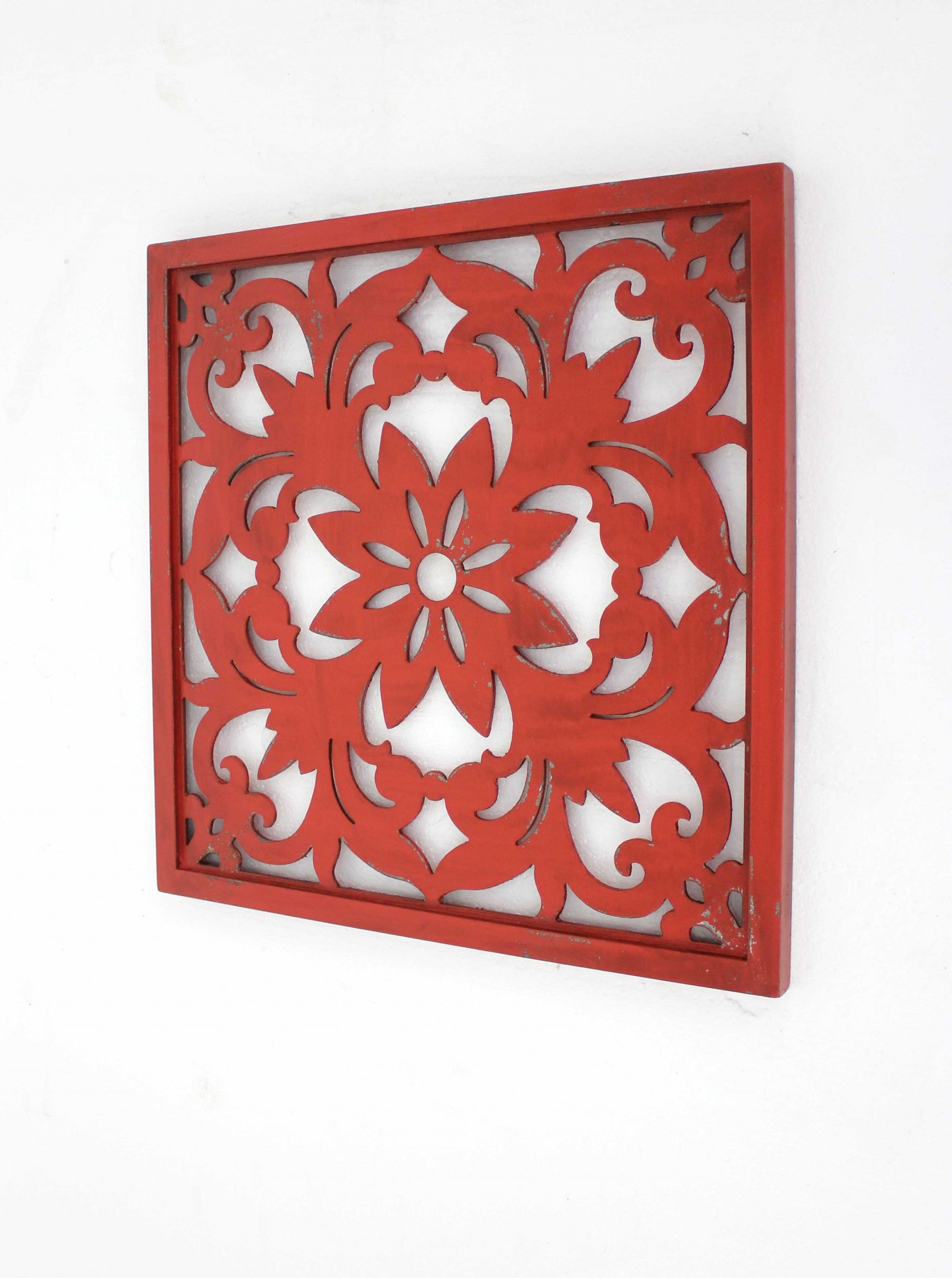 24" X 24" X 1" Red Vintage Floral - Wall Plaque