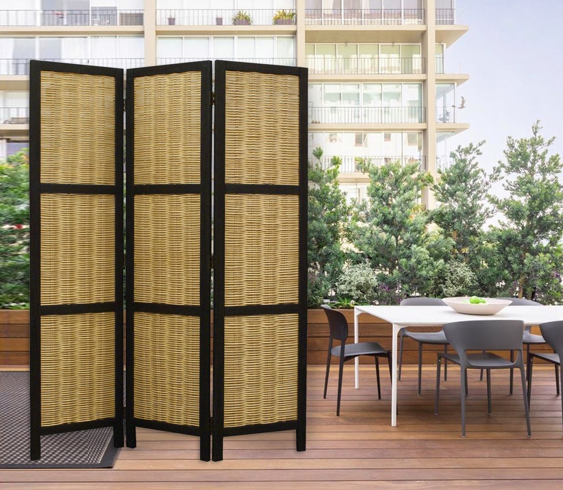 67" Brown Folding Three Panel Screen Room Divider