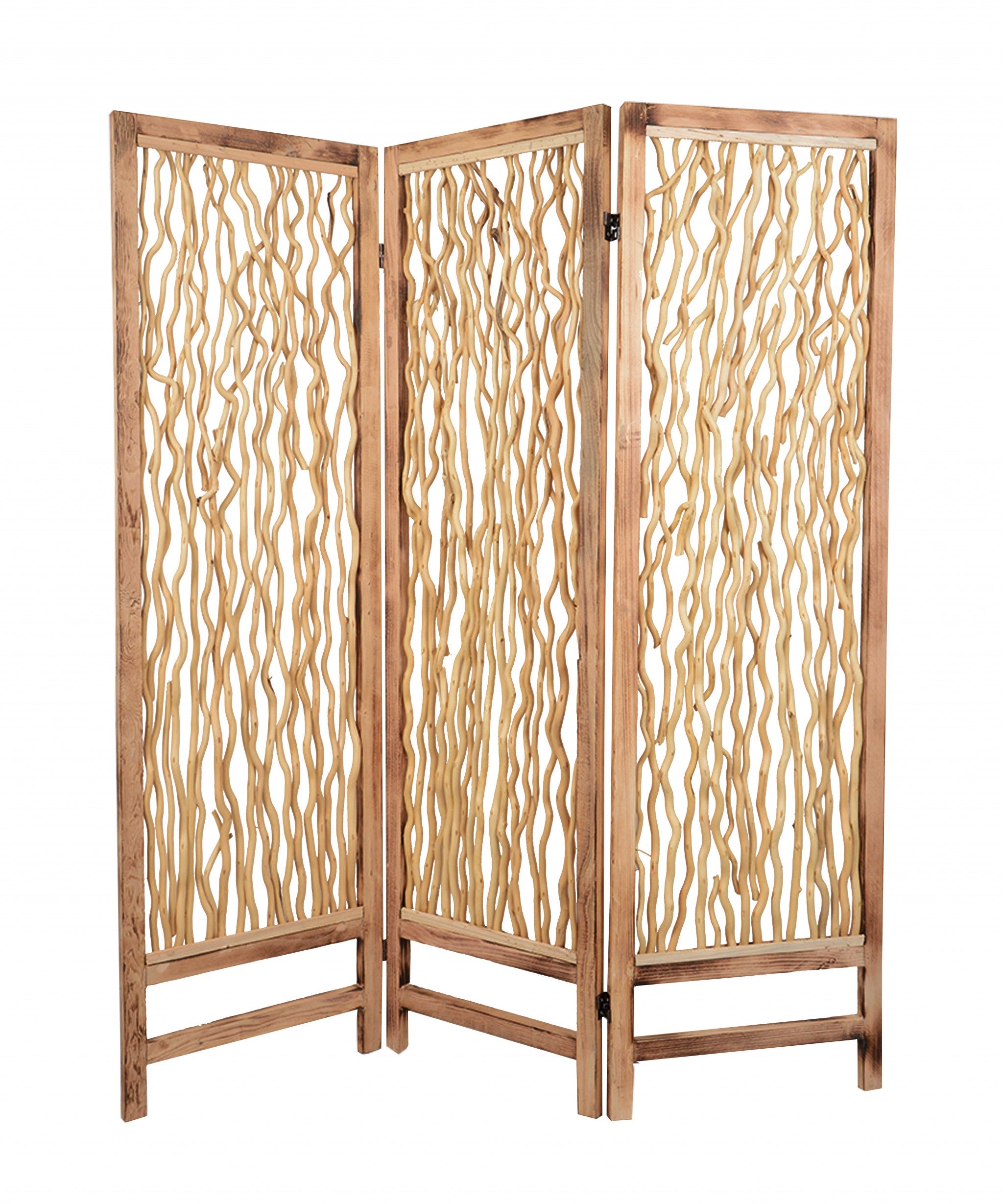 60 X 69 Brown 3 Panel Wood Foldable  Screen