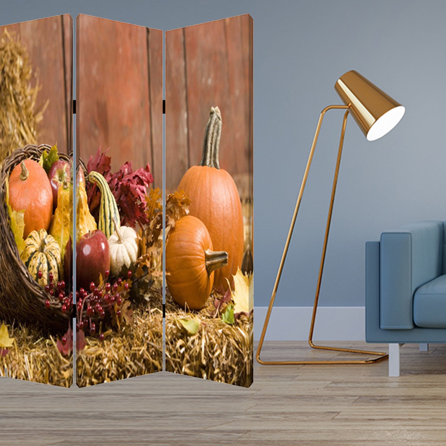 48 X 72 Multi Color Wood Canvas Harvest  Screen