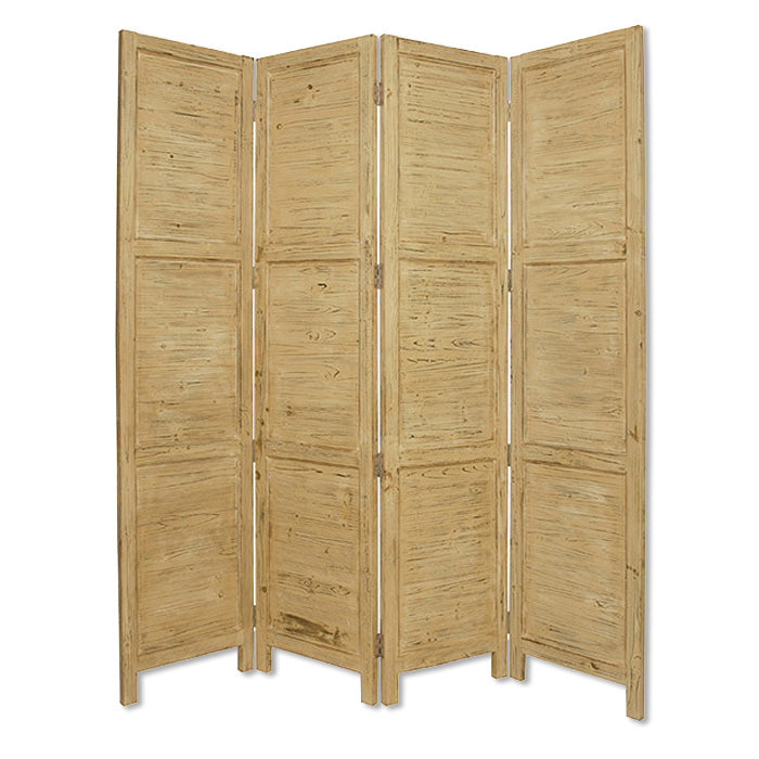 84" Green Rustic Wood Folding Four Panel Screen Room Divider