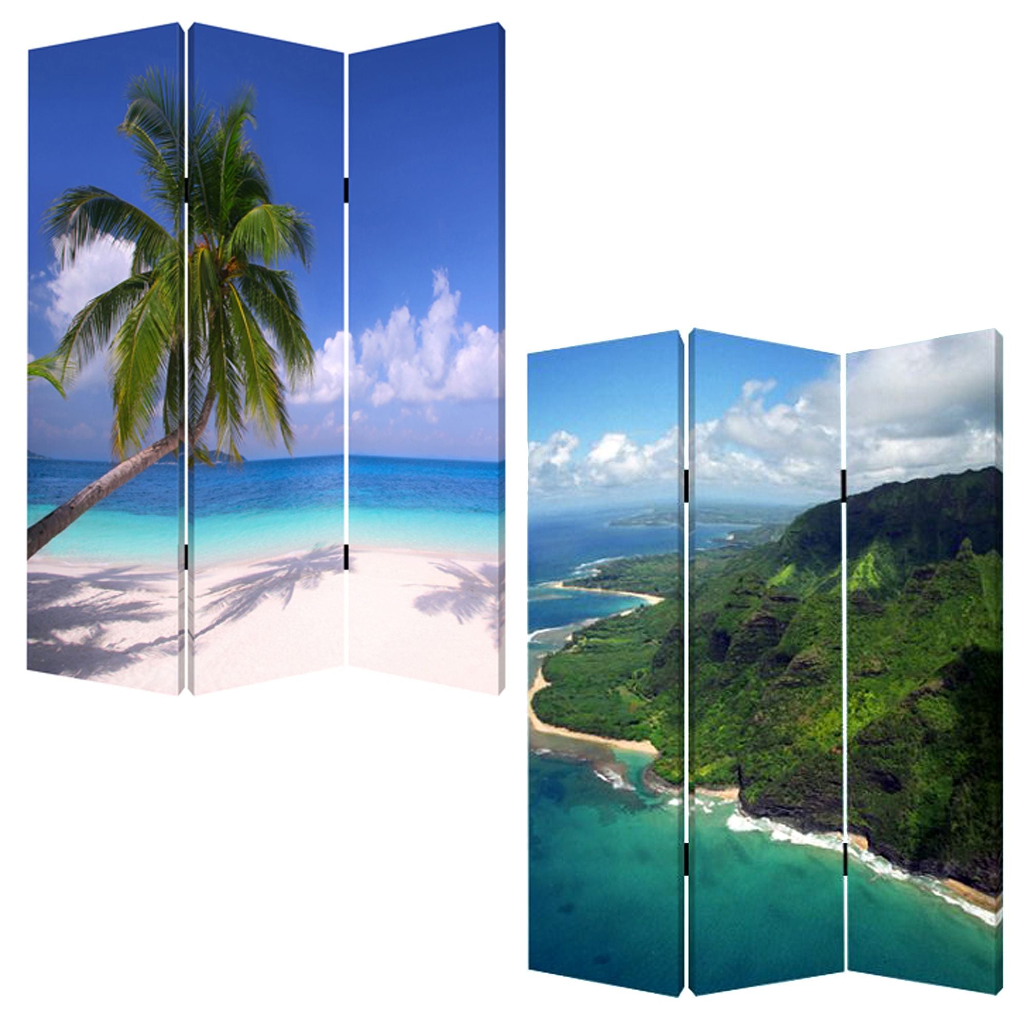 48 X 72 Multi Color Wood Canvas Palm Tripical  Screen