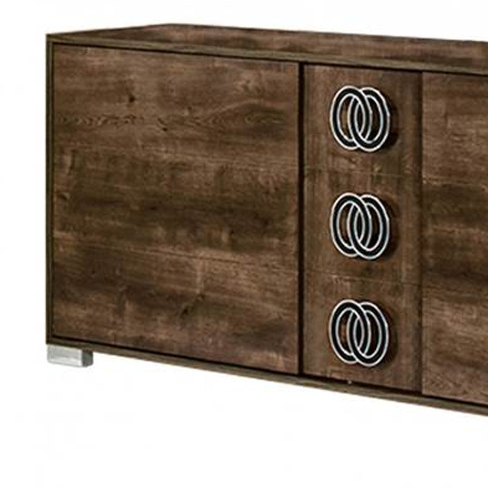 66" Brown Three Drawer Double Dresser