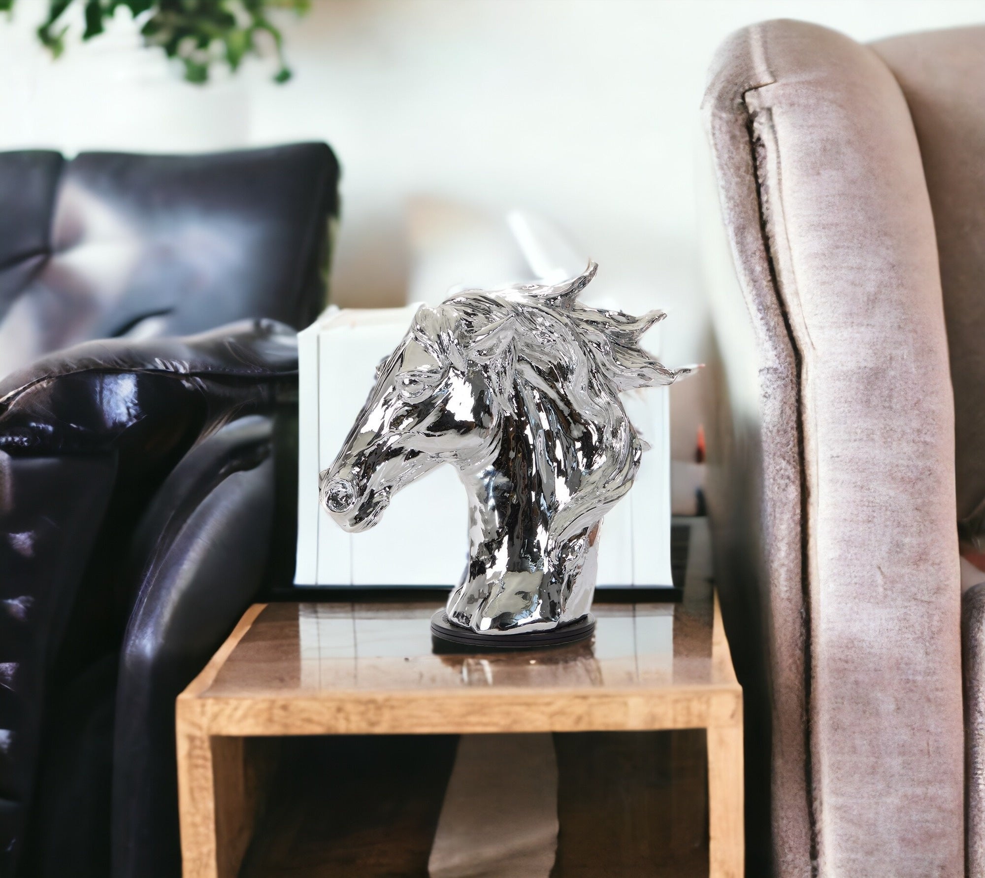 Modern Silver Horse Head Sculpture