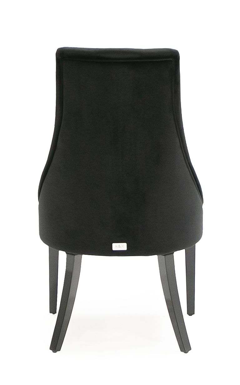 Two 40" Black Velour Fabric And Wood Dining Chairs