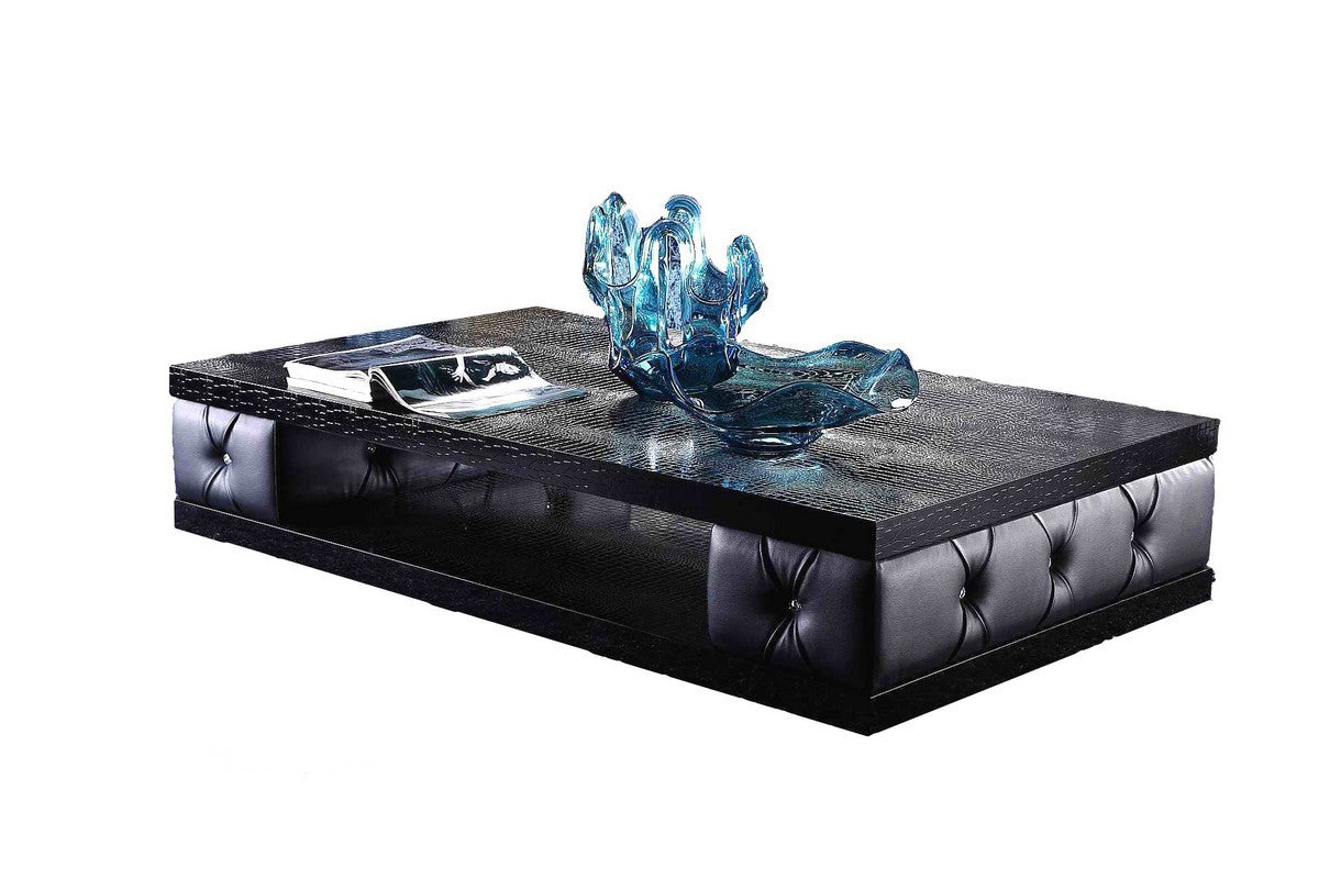 15" Black Leatherette Coffee Table With Crystals