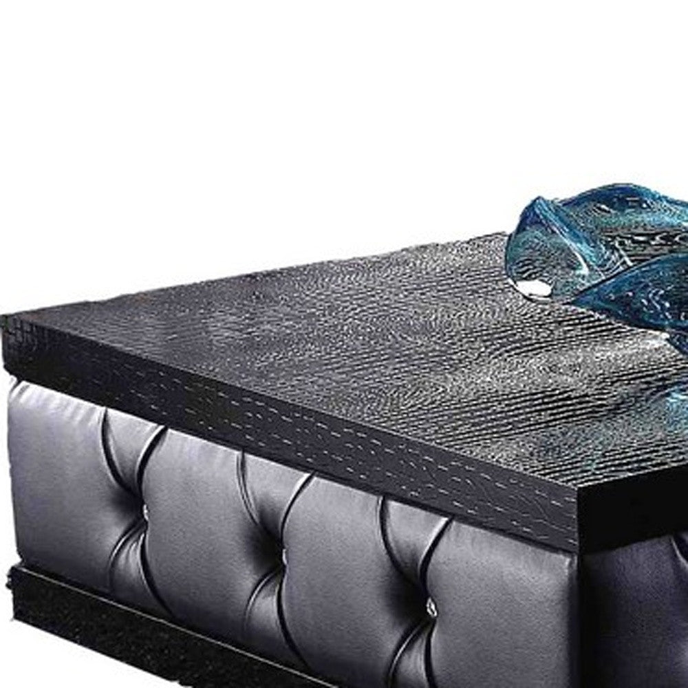 15" Black Leatherette Coffee Table With Crystals