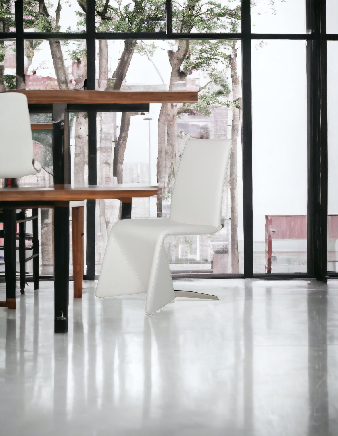 Set Of Two White Contemporary Faux Leather Dining Chairs