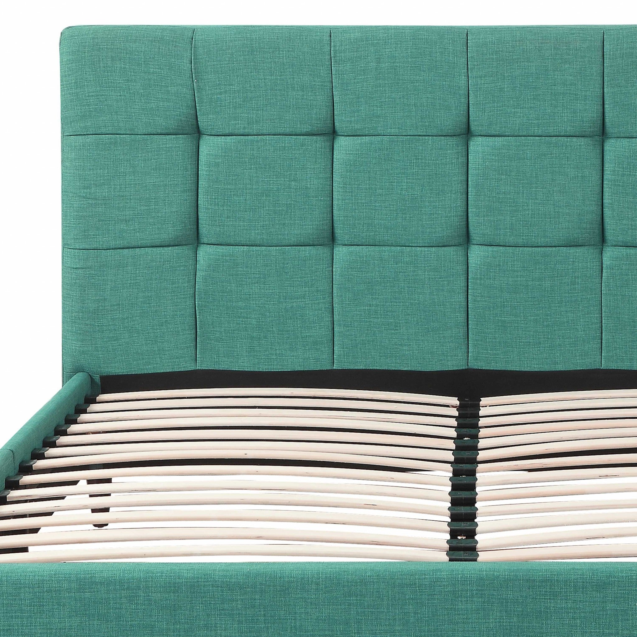 Eastern King Blue Modern Upholstered Square Stitched Platform Bed