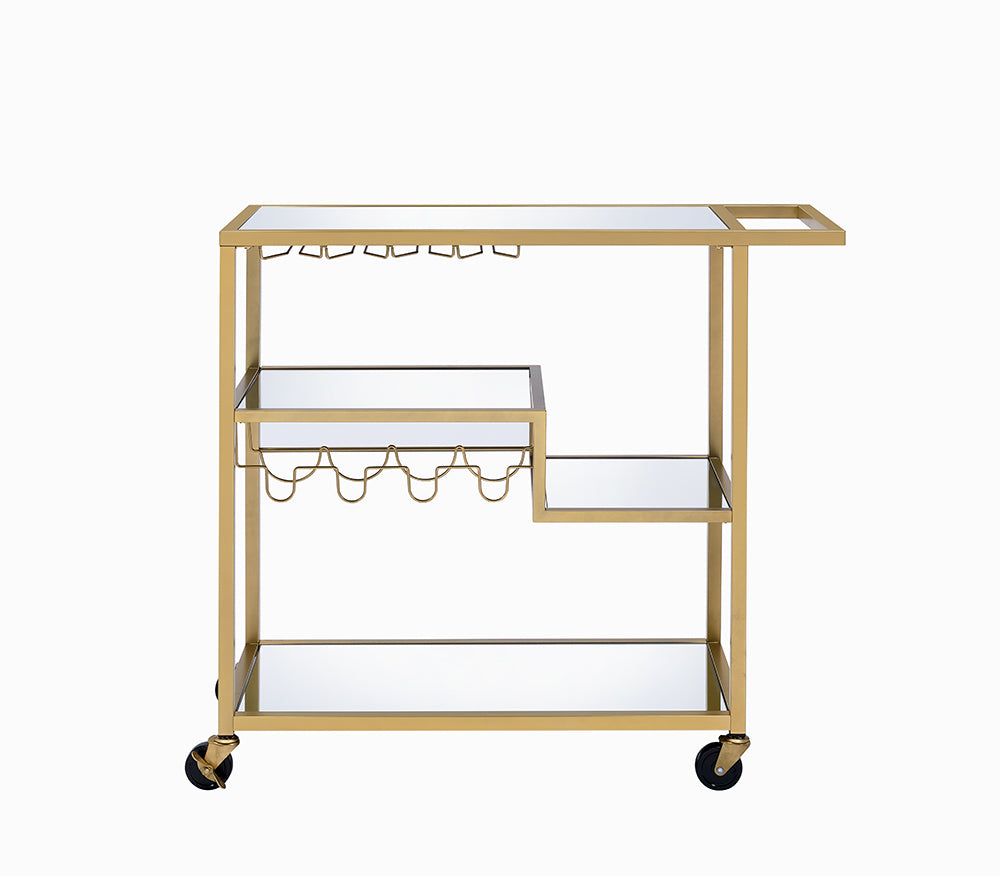 40" X 16" X 37" Gold And Clear Glass Serving Cart