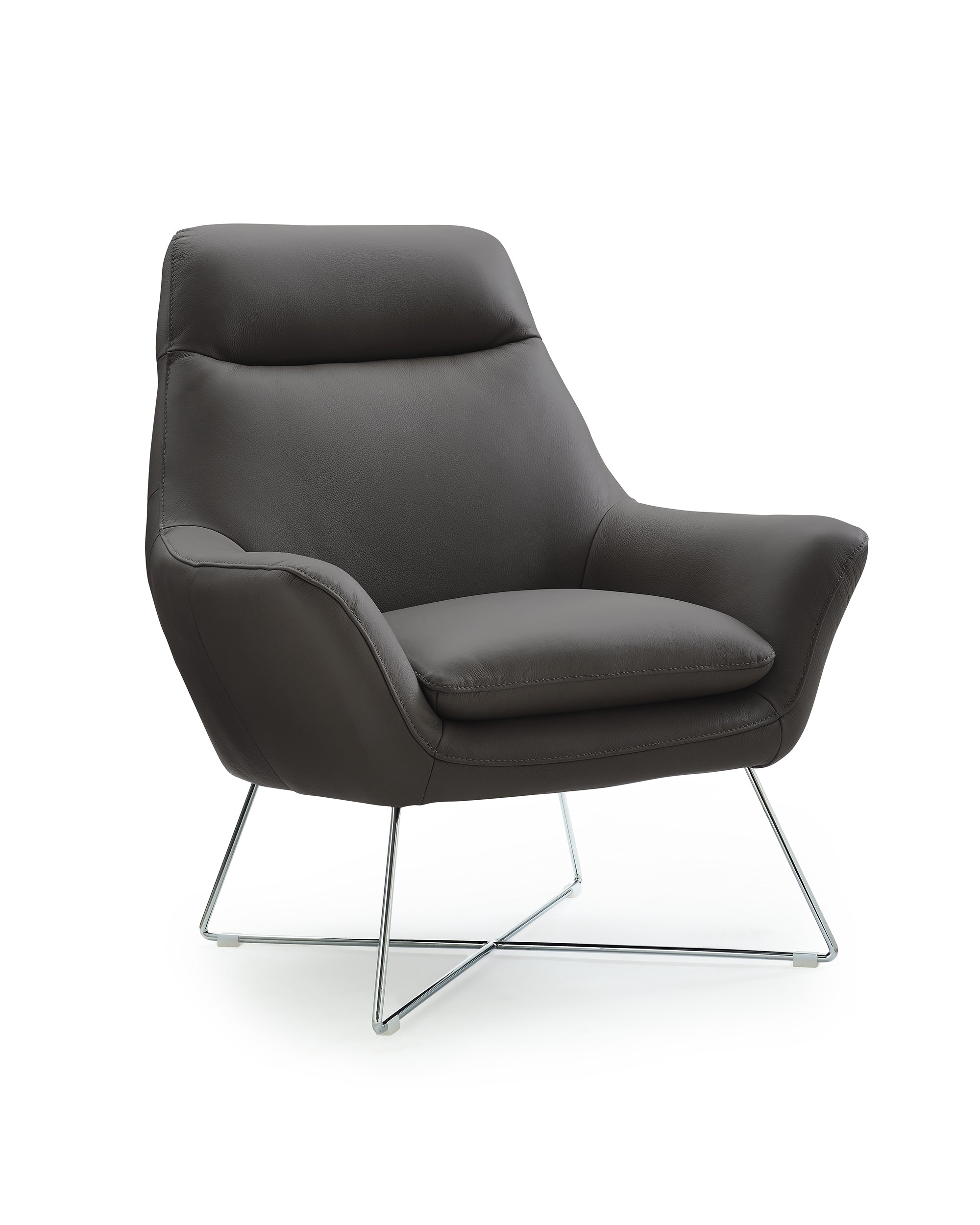 Modern Dark Gray Top Grain Italian Leather Accent Chair