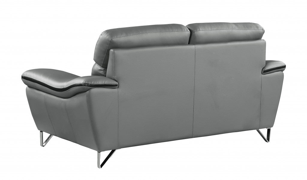 86" Gray And Silver Leather Sofa