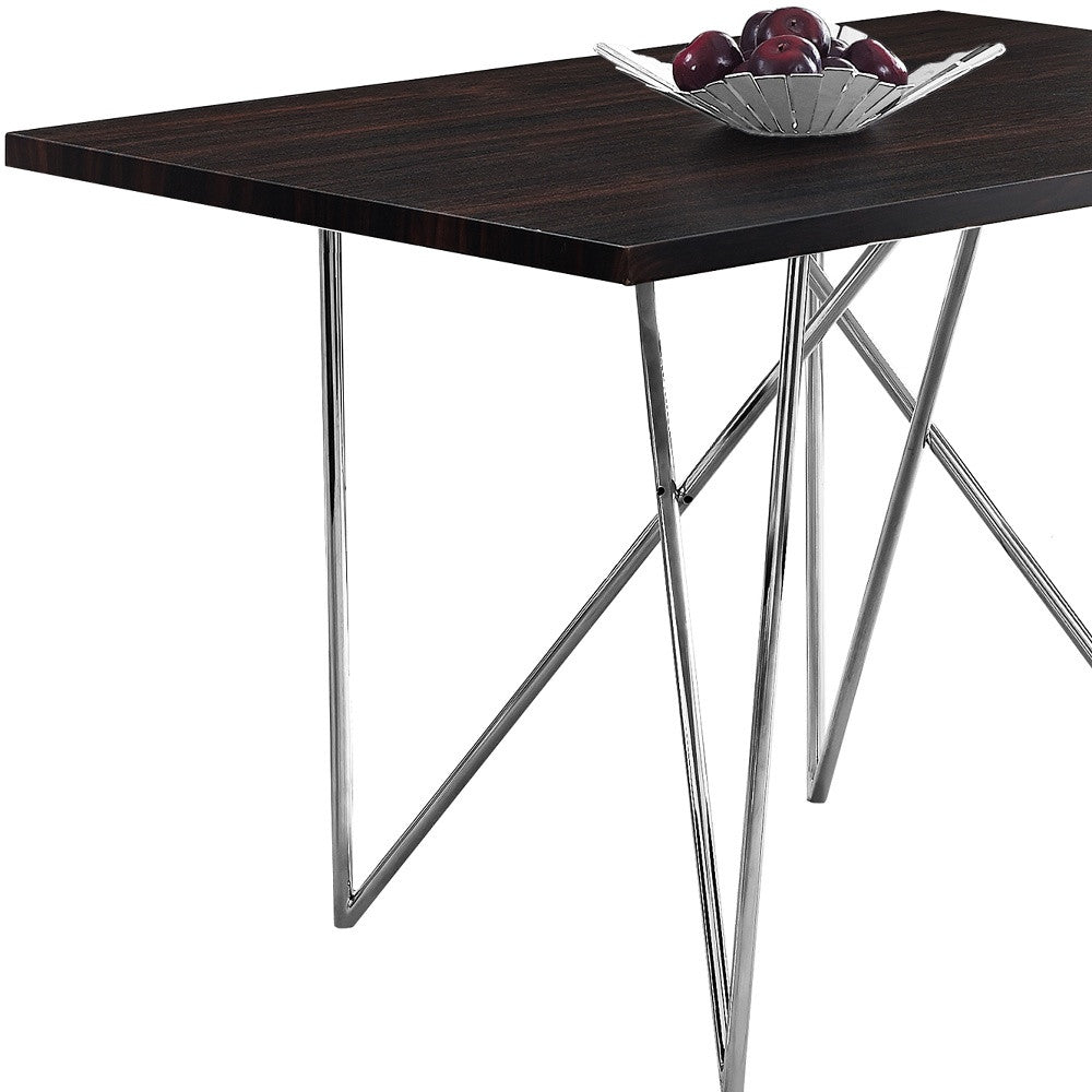 32" Dark Brown And Silver Metal Dining Table