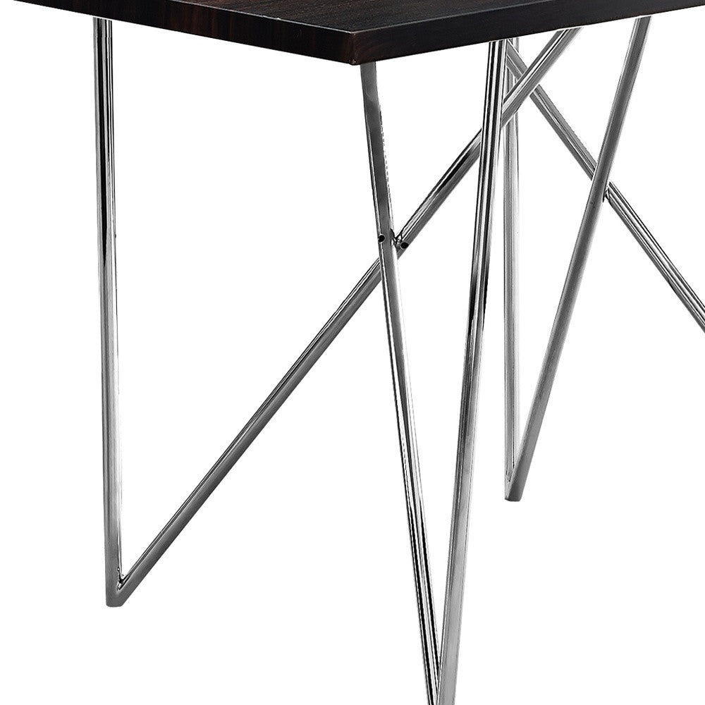 32" Dark Brown And Silver Metal Dining Table