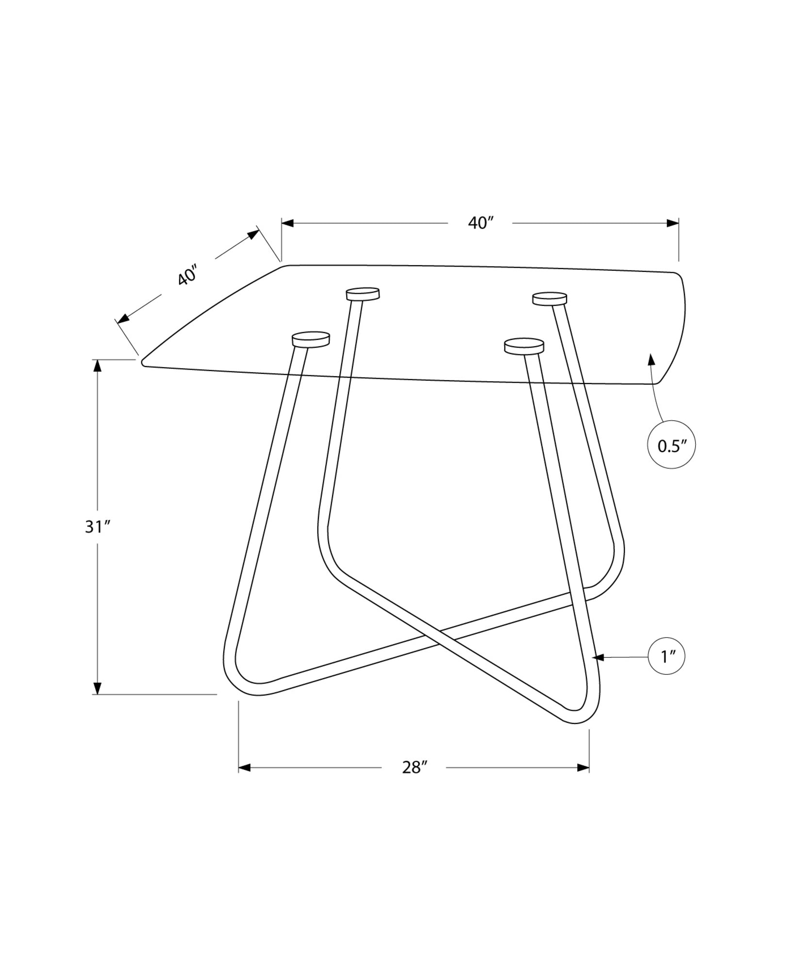 31" Chrome Metal And Clear Tempered Glass Dining Table