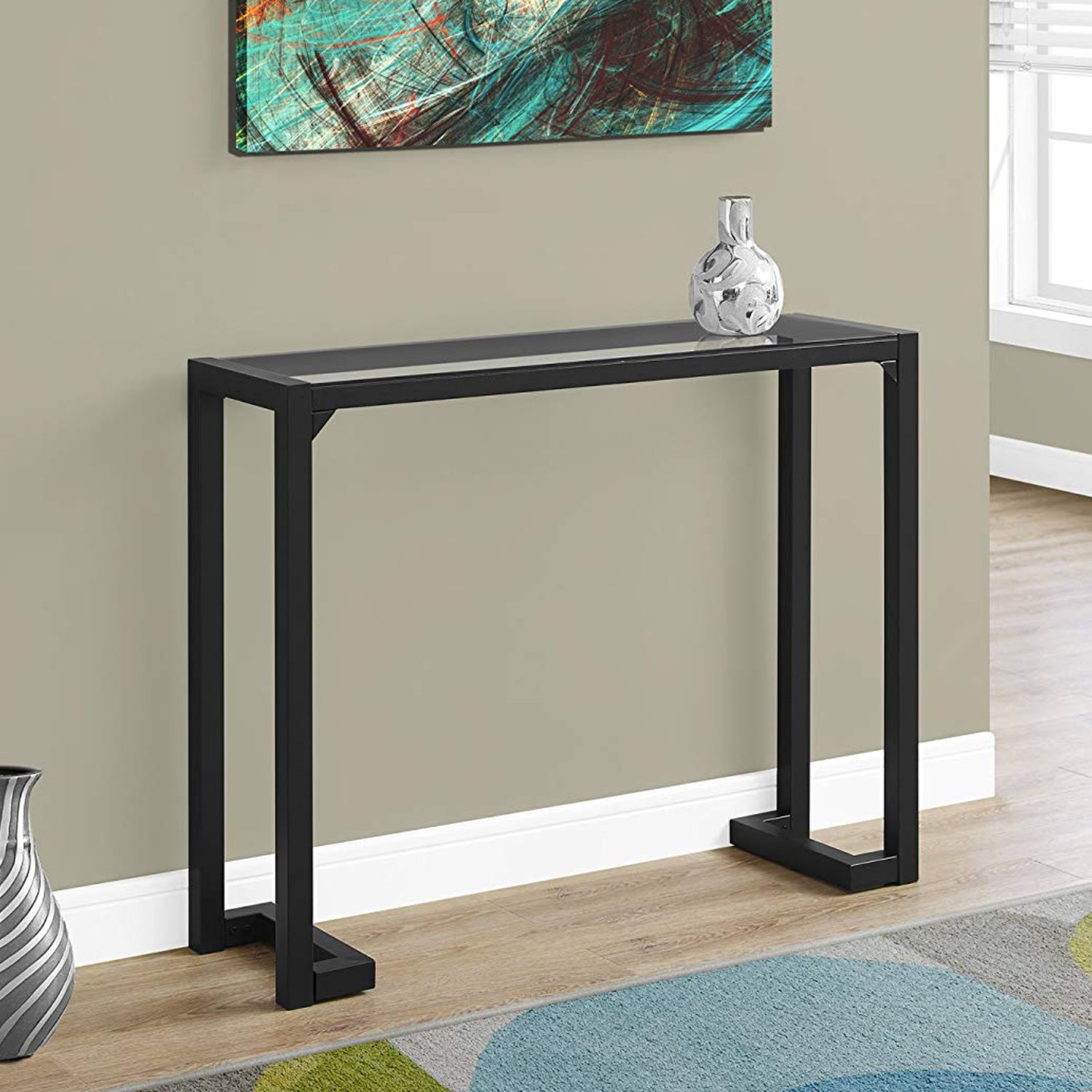 42" Clear and Black Glass Console Table