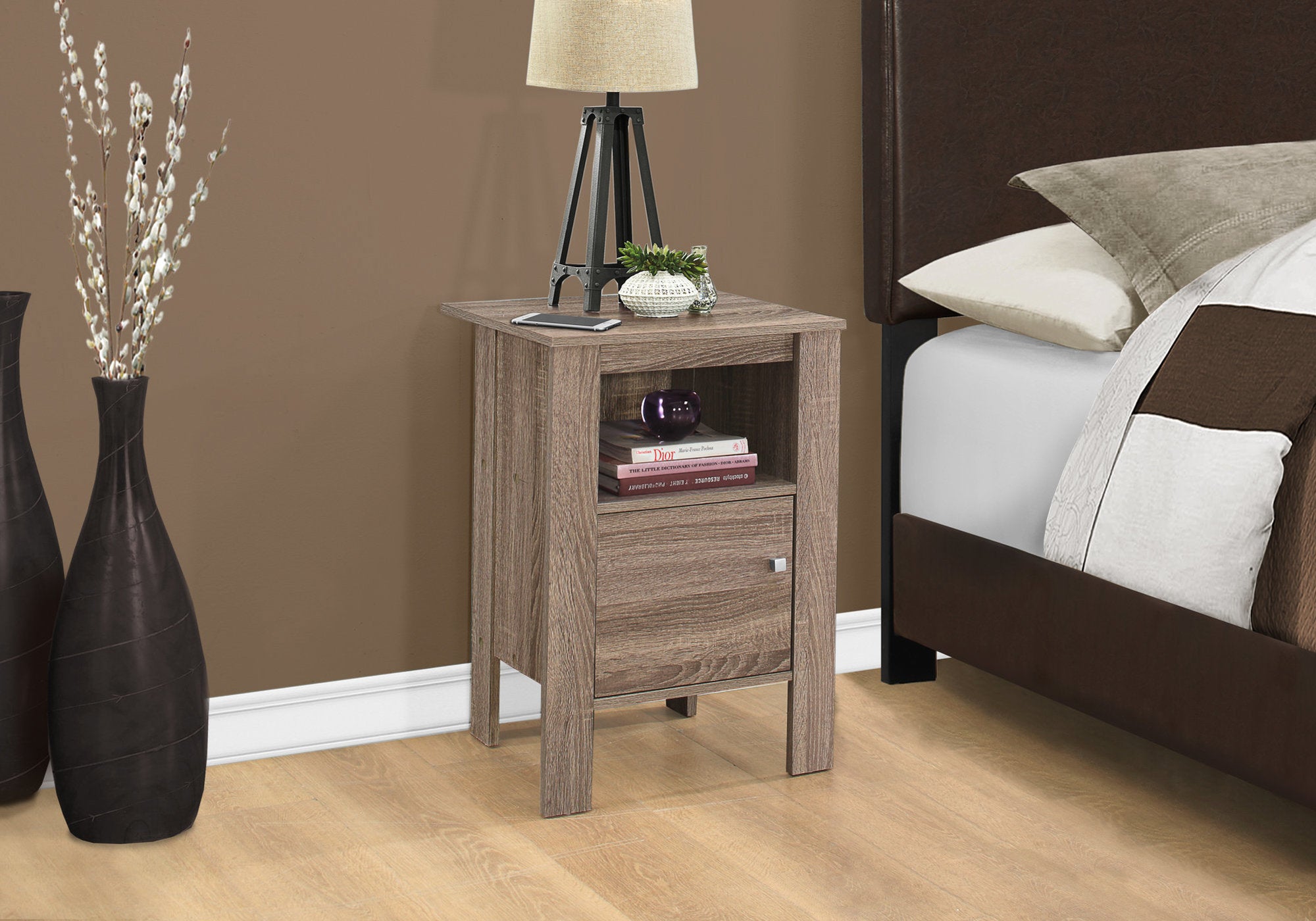 24" Deep Taupe End Table With Shelf