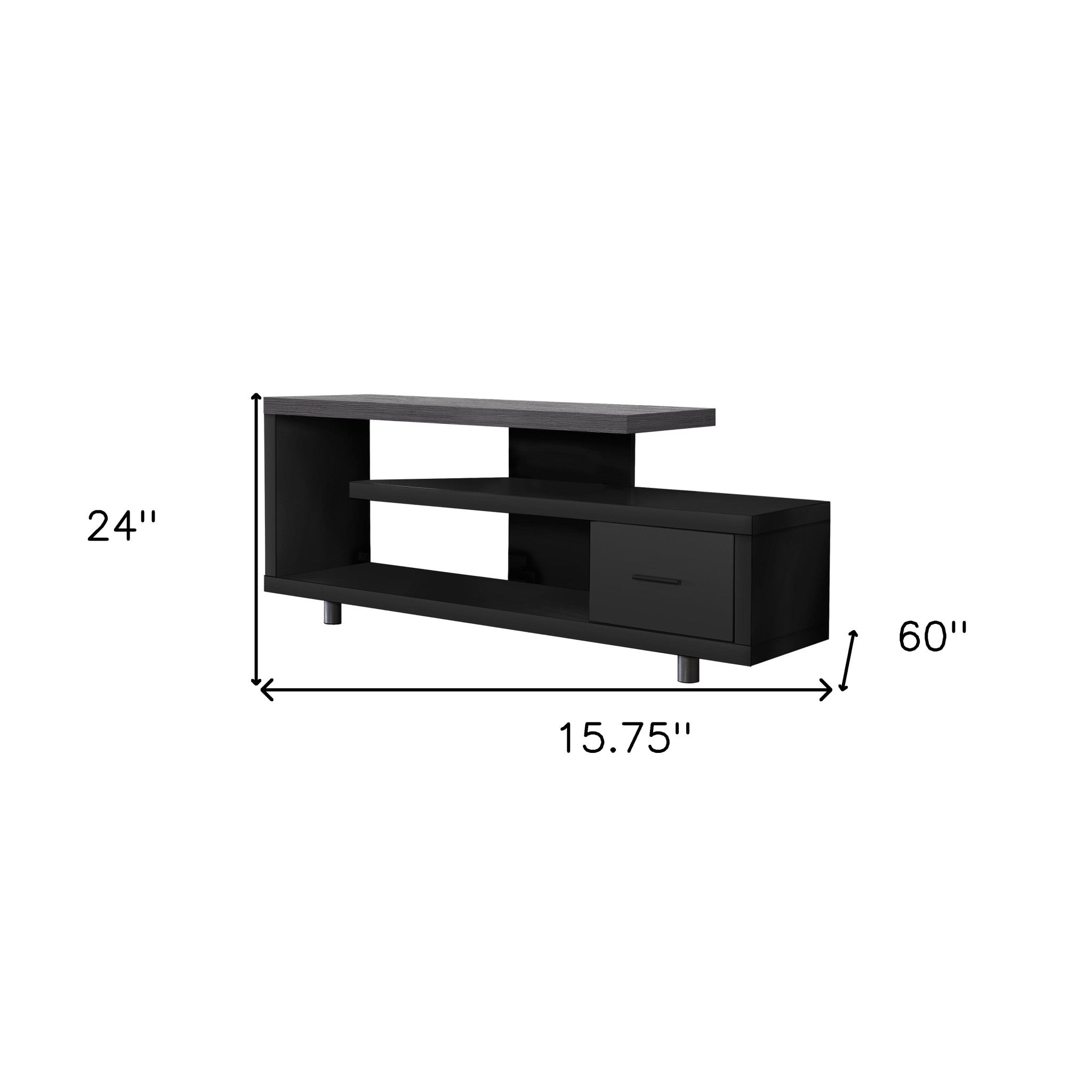 15.75" X 60" X 24" White Silver Particle Board Hollow Core Metal TV Stand With A Drawer