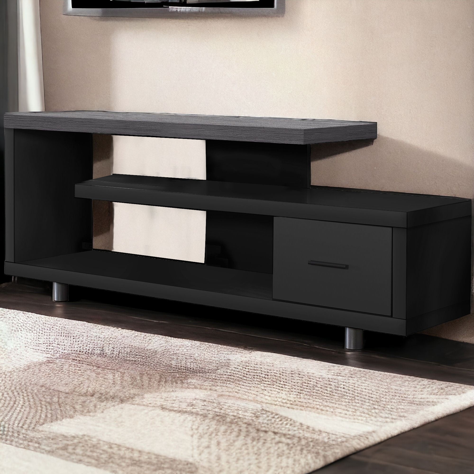 60" Dark Brown Cabinet Enclosed Storage TV Stand