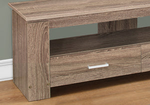 16.25" Dark Taupe Particle Board and Laminate TV Stand with 2 Storage Drawers
