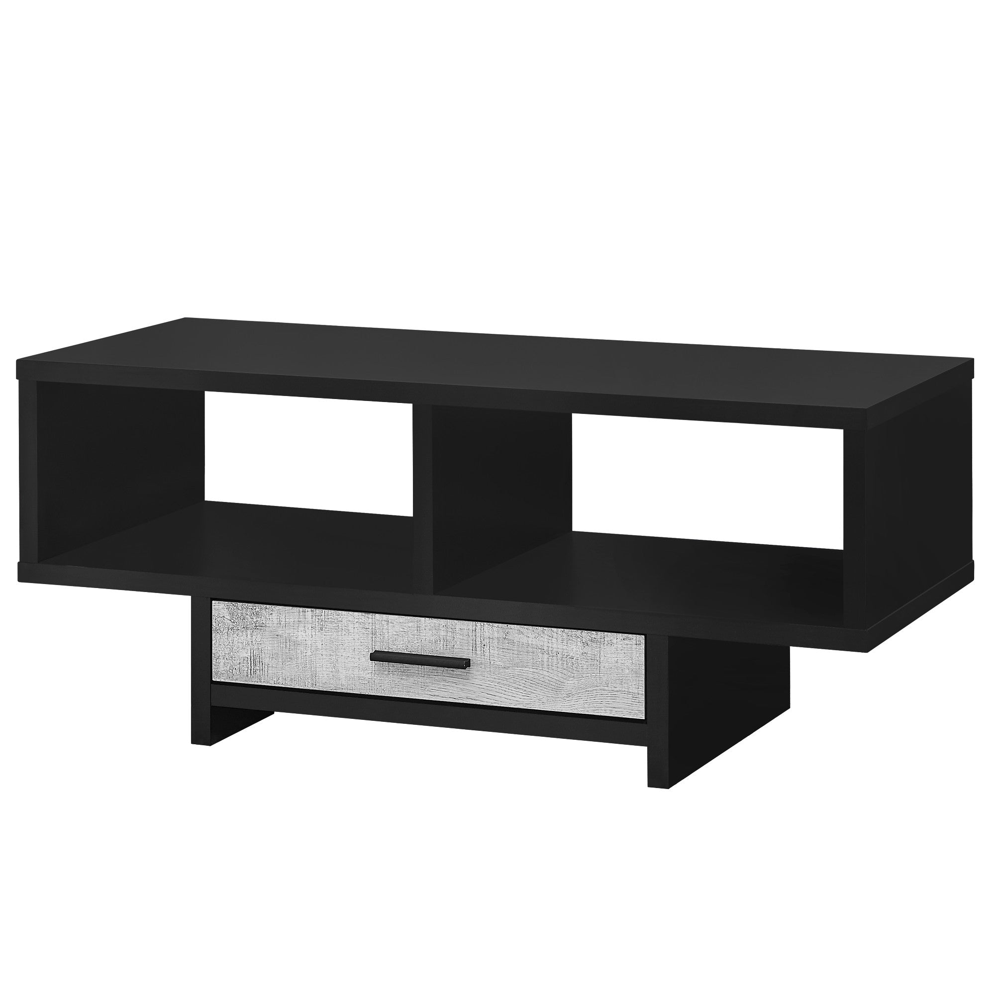 42" Black And Gray Coffee Table With Drawer And Two Shelves