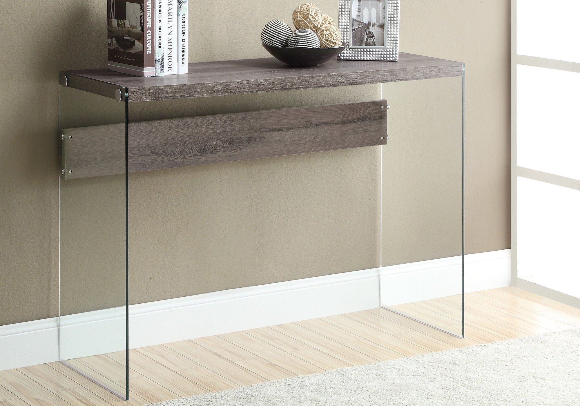 44" Taupe And Clear Solid Console Table