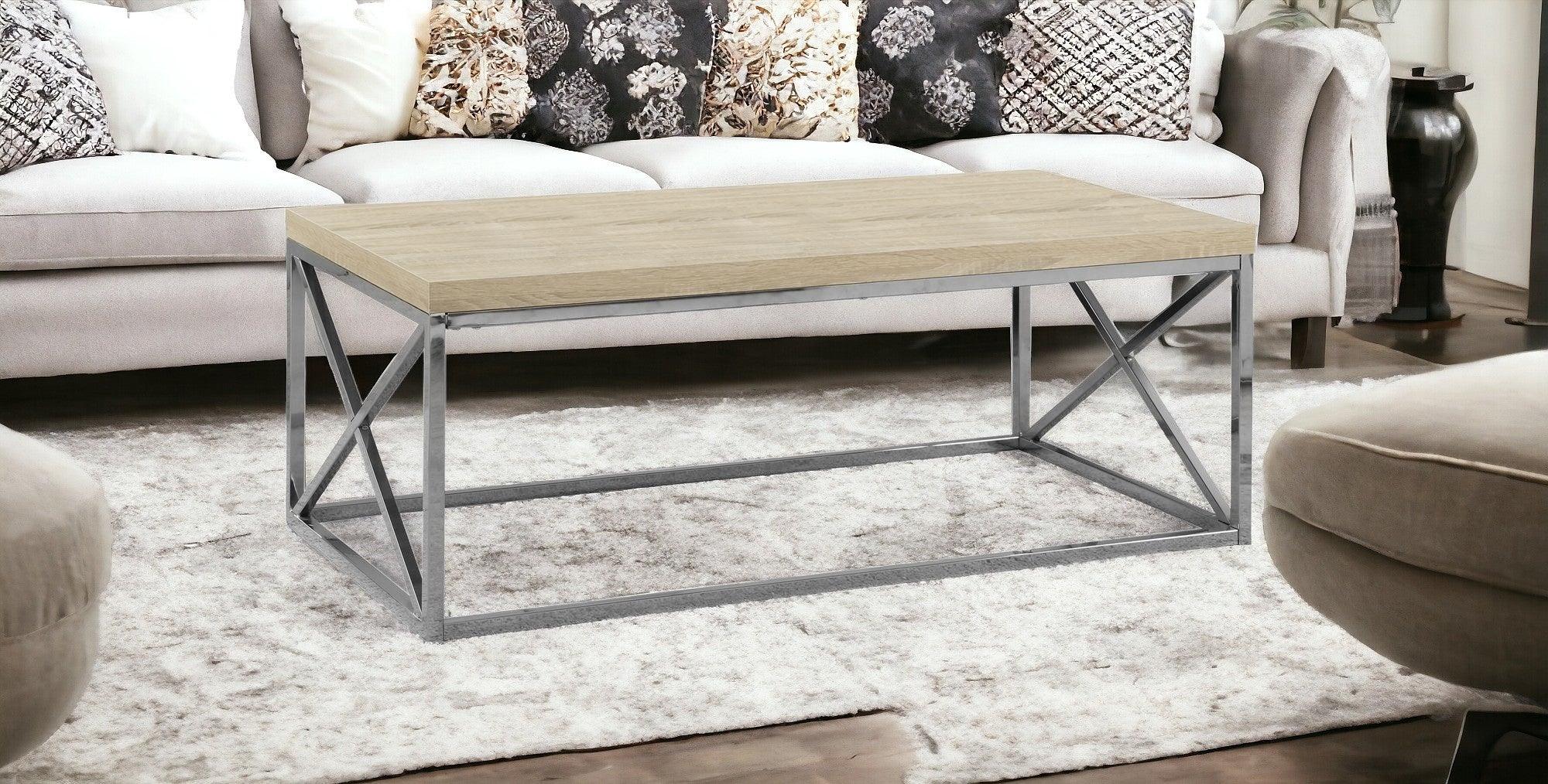 44" Gray And Silver Iron Coffee Table