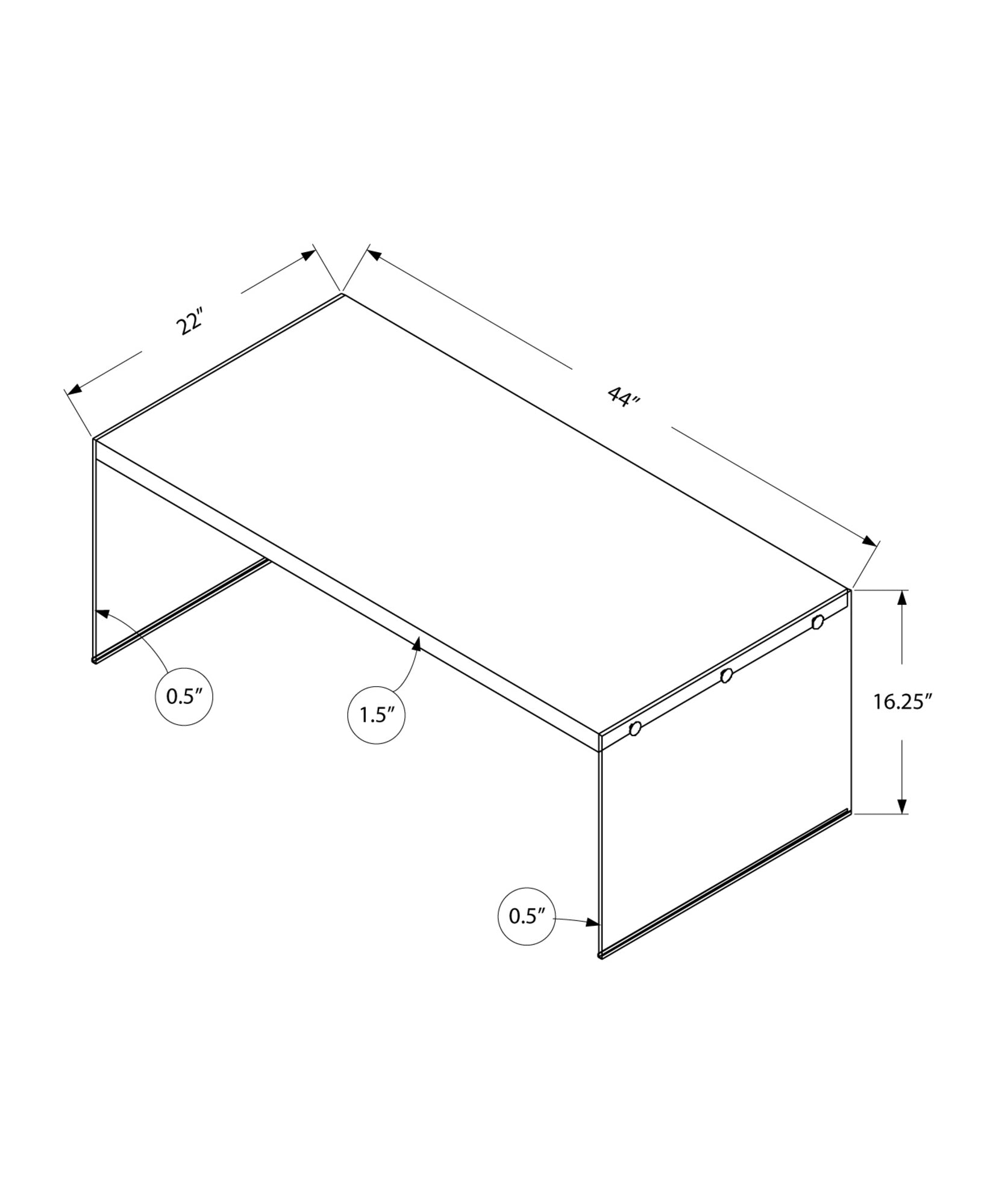 44" Gray  Clear Wood And Glass Coffee Table