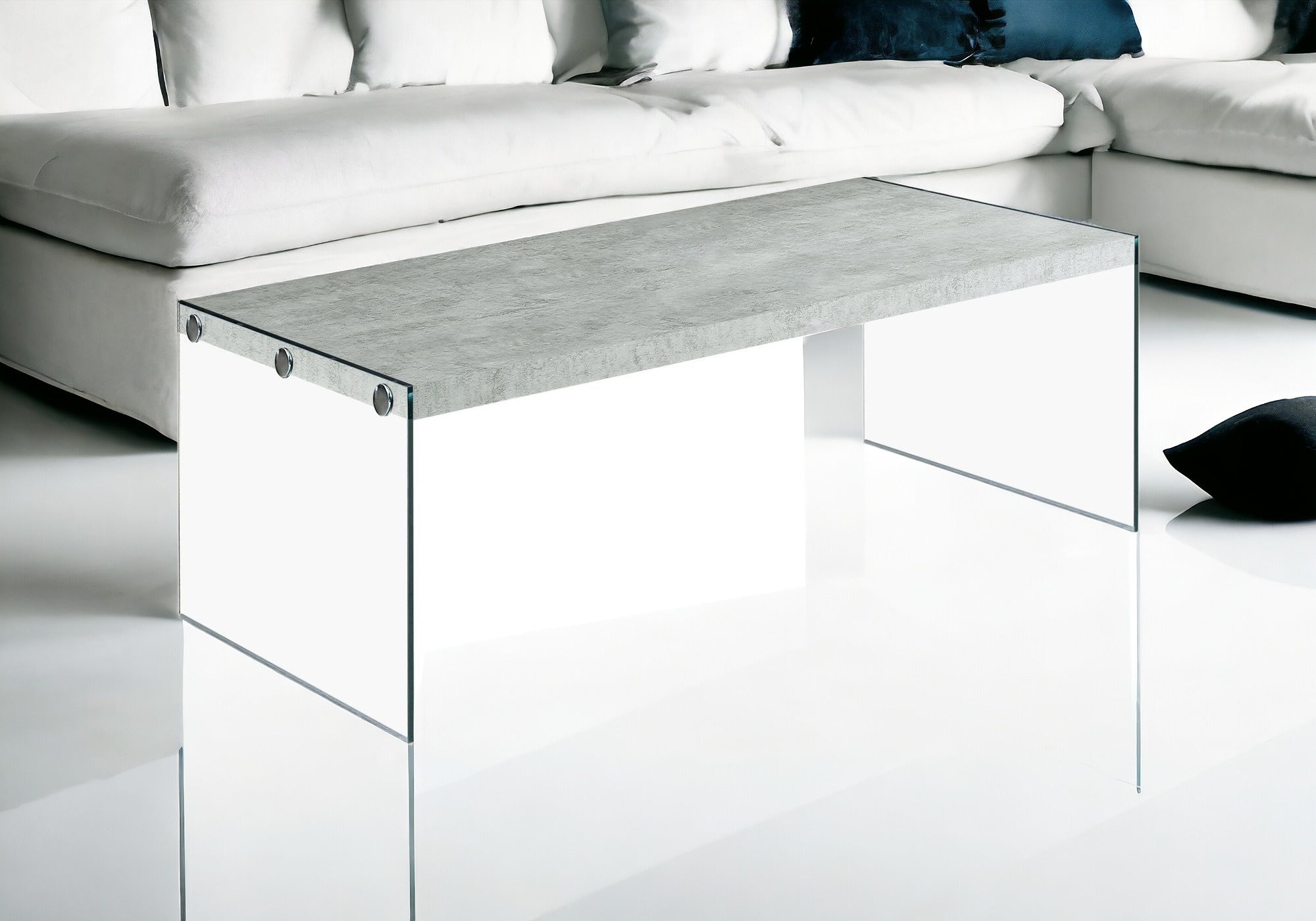 44" Gray  Clear Wood And Glass Coffee Table