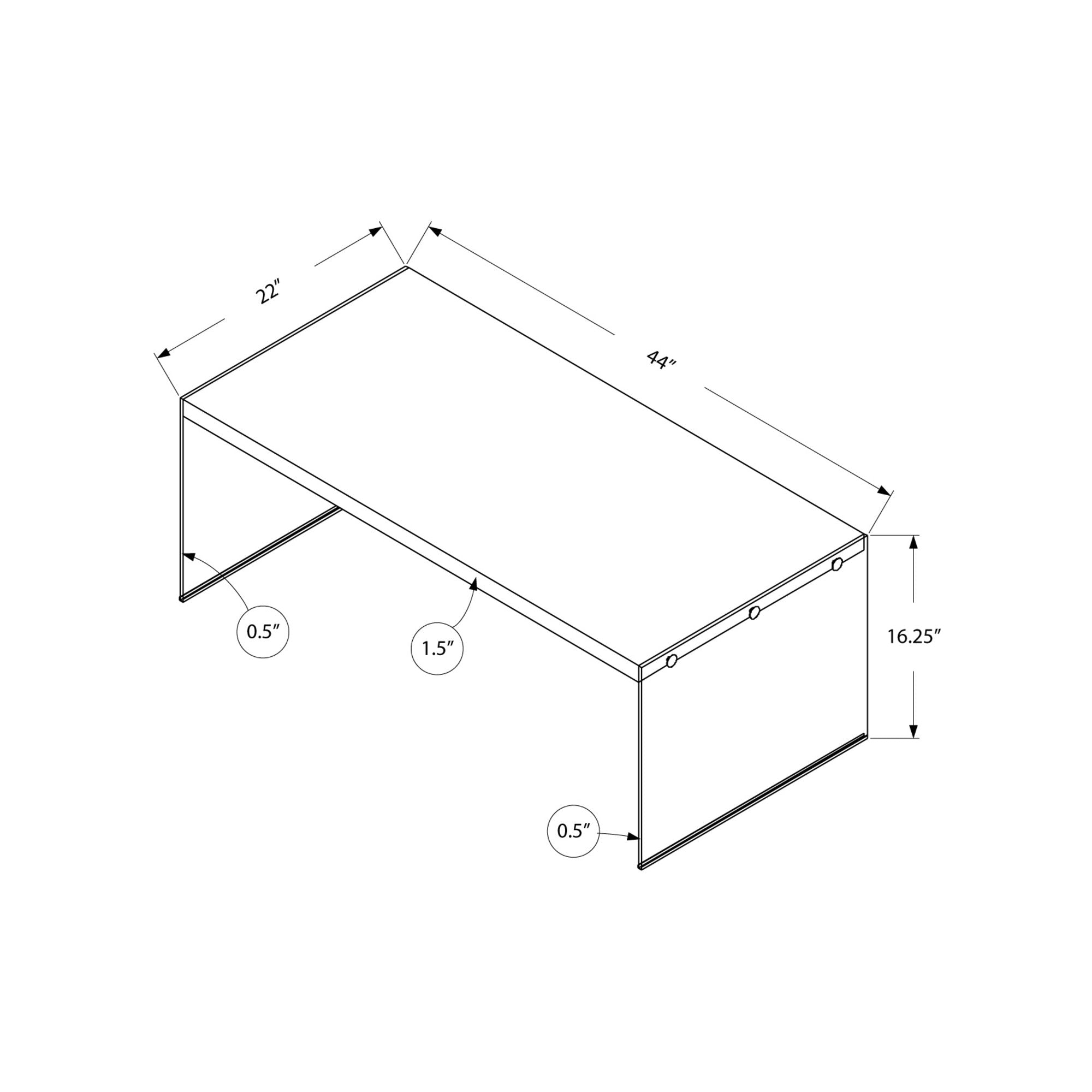 44" Gray  Clear Wood And Glass Coffee Table